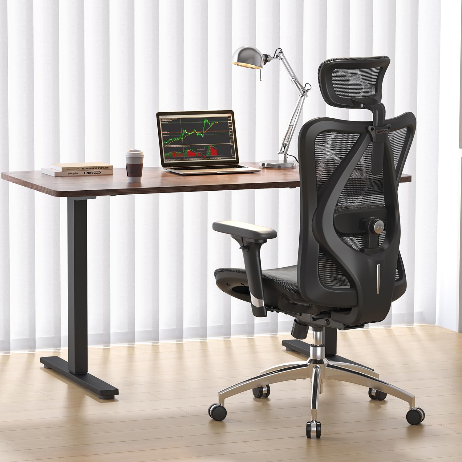 SIHOO Chaise de Bureau Ergonomique pour Ordinateur avec appuie-tête réglable, Dossier et accoudoirs en Maille Noir Mesh Chiar