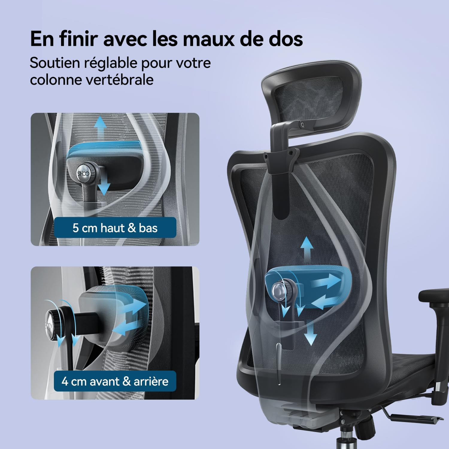 SIHOO Chaise de Bureau Ergonomique pour Ordinateur avec appuie-tête réglable, Dossier et accoudoirs en Maille Noir Mesh Chiar