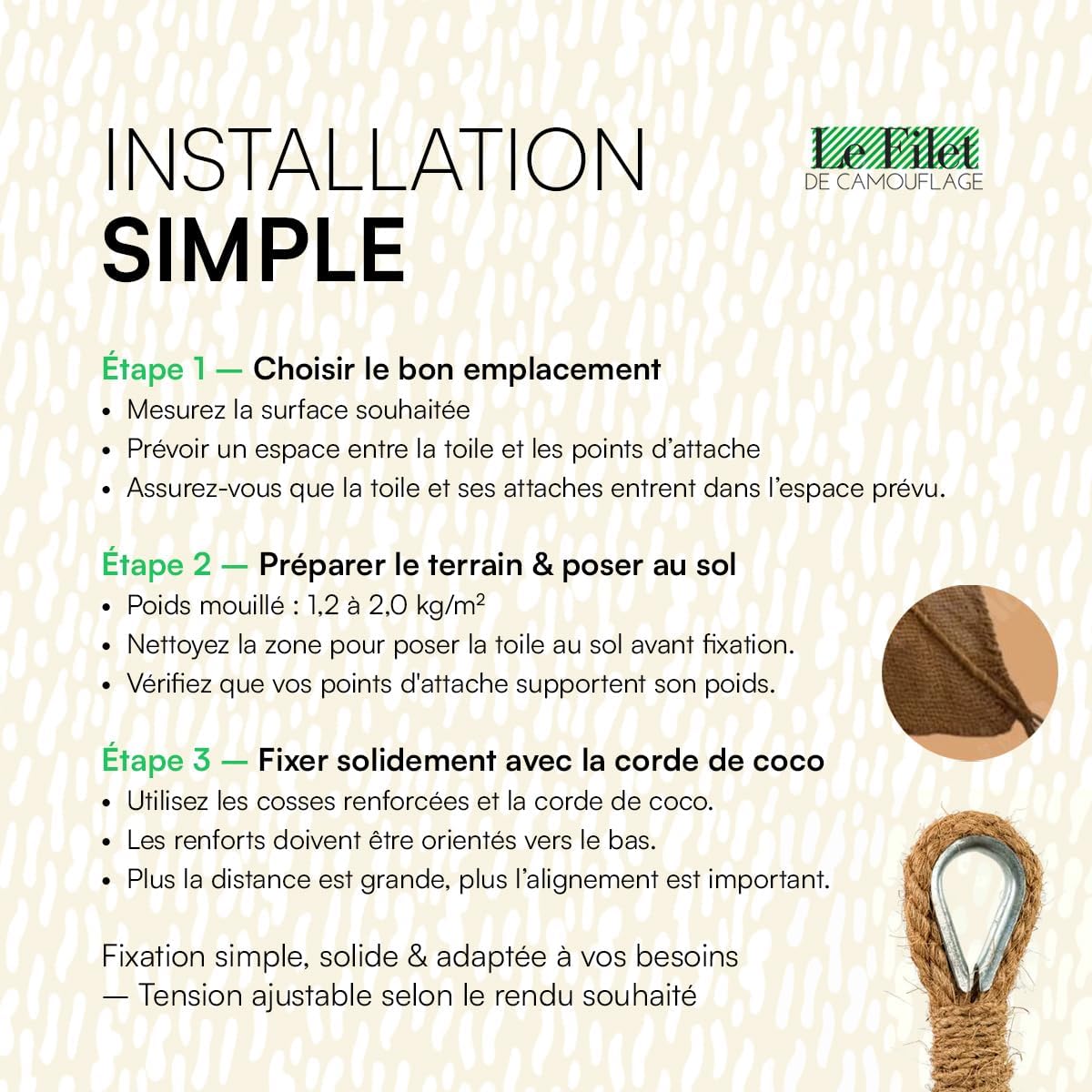 Voile d'Ombrage Coco - Toile de Coco Protection Solaire écologique - Plusieurs Tailles & Formes (Carré, Rectangle, Triangle) - Terrasse, Jardin, Pergola