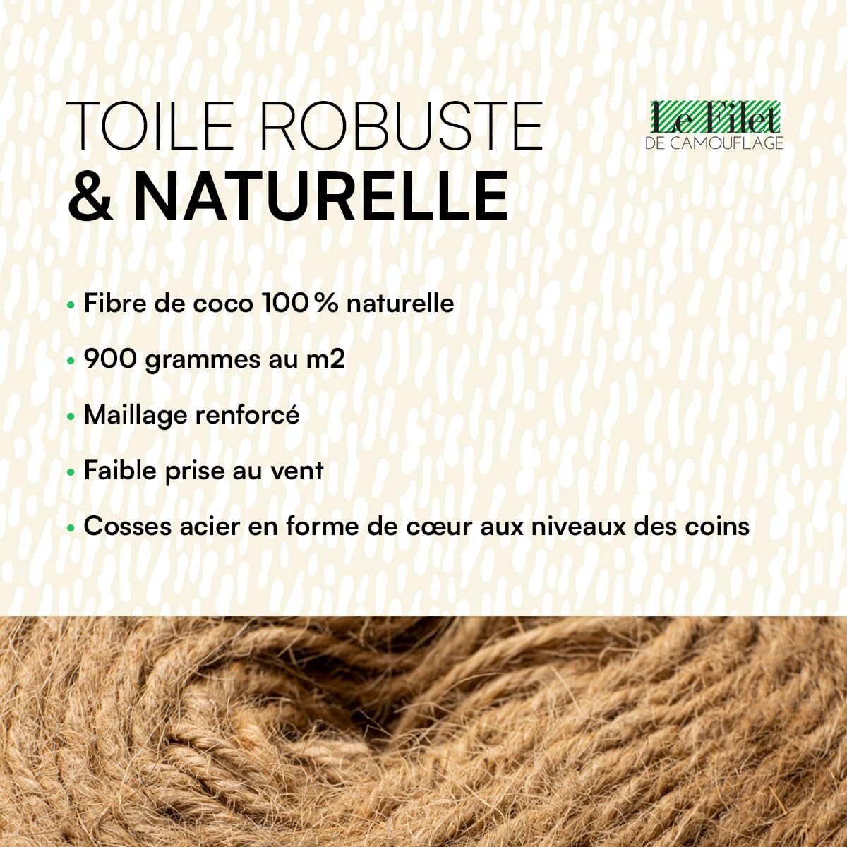 Voile d'Ombrage Coco - Toile de Coco Protection Solaire écologique - Plusieurs Tailles & Formes (Carré, Rectangle, Triangle) - Terrasse, Jardin, Pergola