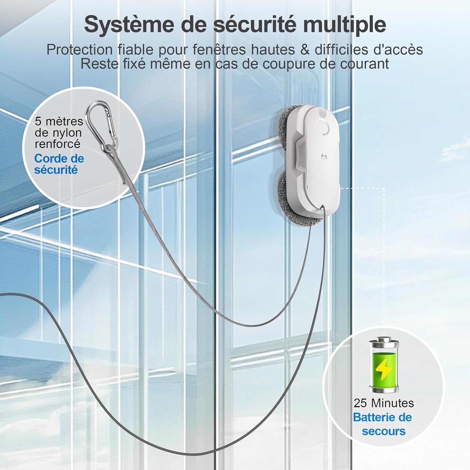 HUTT DDC56 Robot Laveur de Vitre, Robot Nettoyeur de Vitres avec Double Pulvérisation d'eau, Système de Protection à Triple, Navigation Intelligente, Télécommande