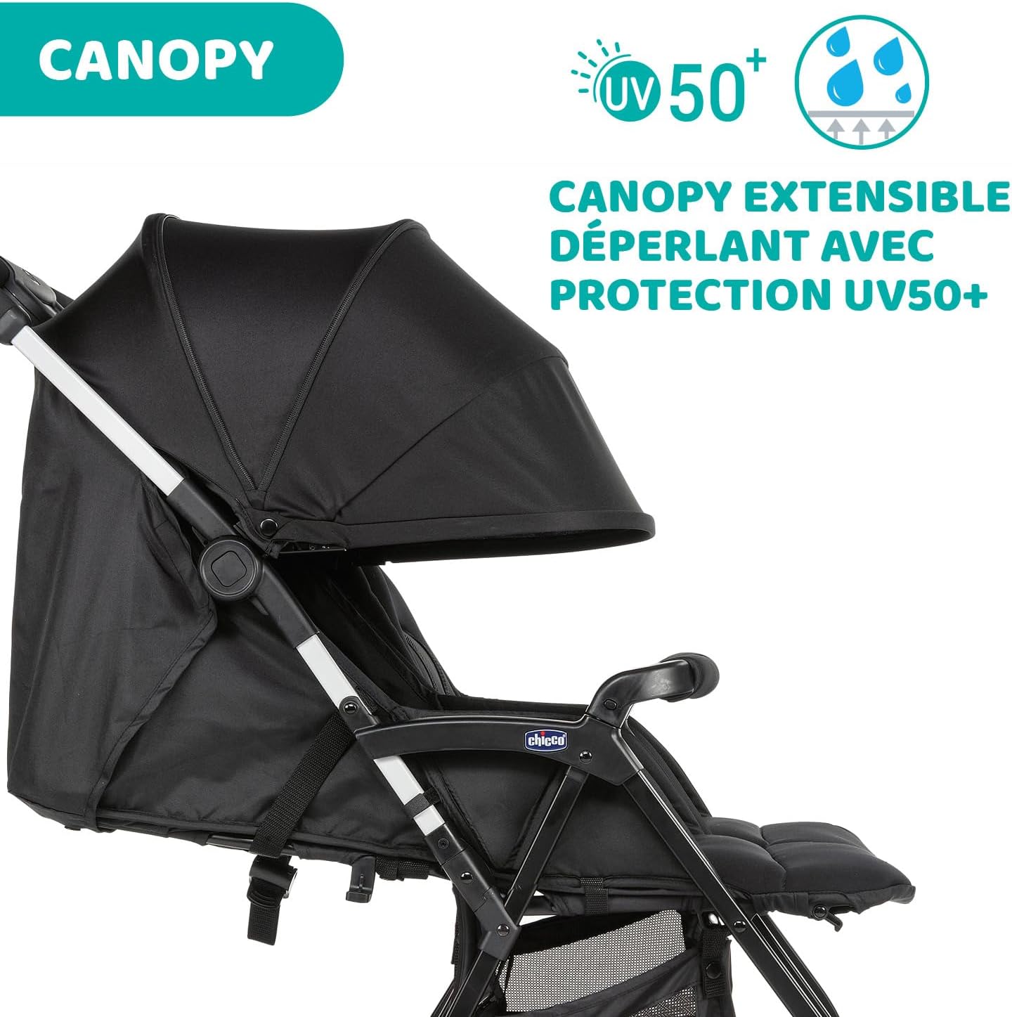 Chicco OHlalà Poussette Double Tandem, Légère Inclinable et Pliable, pour Jumeaux dès la Naissance jusqu’à 15 kg, Fermeture Compacte, Housse de Pluie Incluse, Capote Extensible – Noir