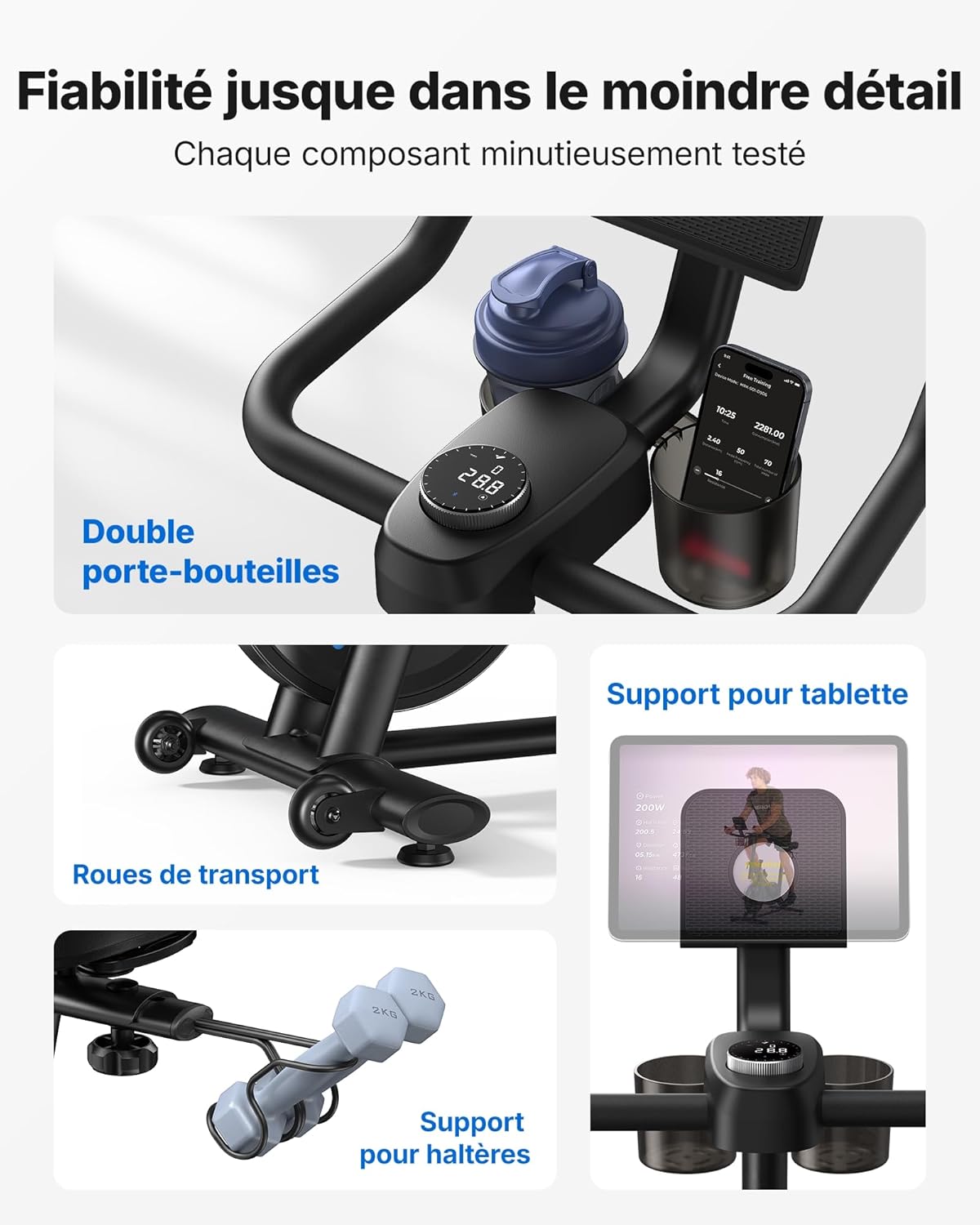 MERACH Vélo d'Appartement pour la Maison - Vélo de Fitness d'Intérieur Silencieux avec Résistance Réglable, Écran LCD, Siège Confortable, pour Entraînement Cardio, App Exclusive, Capacité Max 136KG