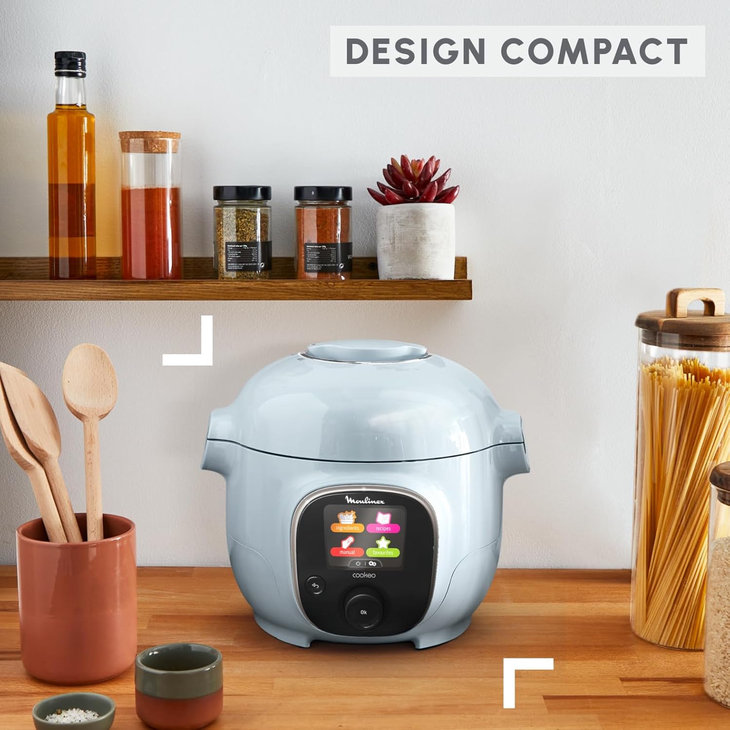 Moulinex Cookeo Mini Multicuiseur intelligent haute pression, 3 L, 2 personnes, 150 recettes intégrées, Cuisson sans surveillance, Guide pas à pas, Compact, Application Moulinex CE880410
