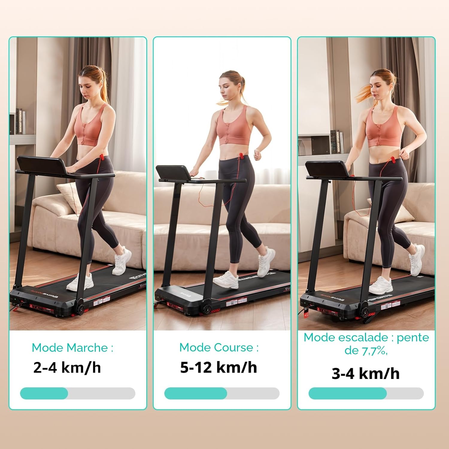 CITYSPORTS Tapis de Course,Tapis Roulant Pliable 12 km/h,avec Affichage LED,APP et 360° Tablet Holder,Walking Pad Compact pour la Maison et Le Bureau (Black & Red)