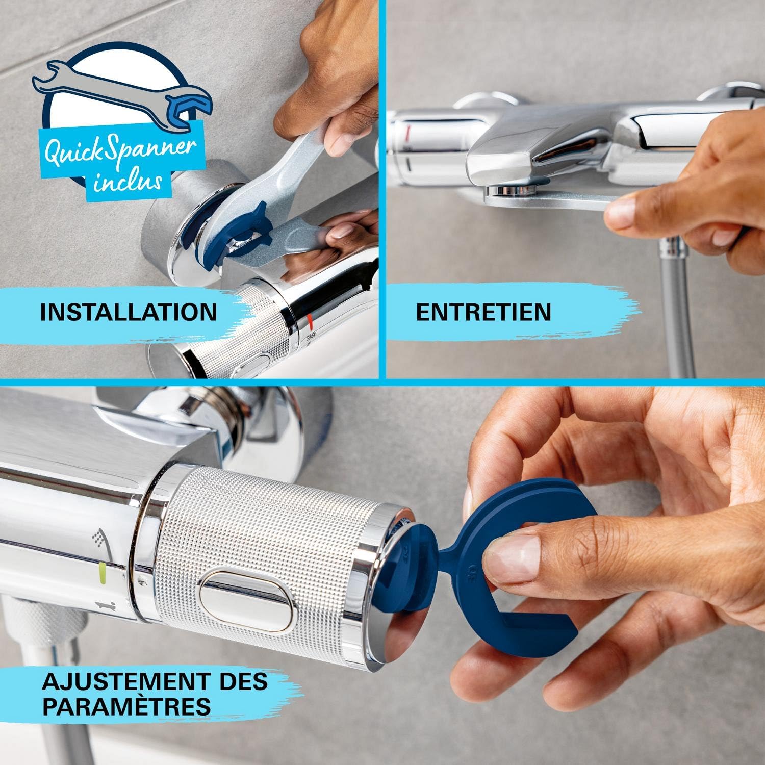 Grohe - Vitalio Start System 250, Colonne de Douche avec Mitigeur Thermostatique, Douchette Vitalio Start 110 2 jets, Flexible 1,75m, Chromé, 26677001