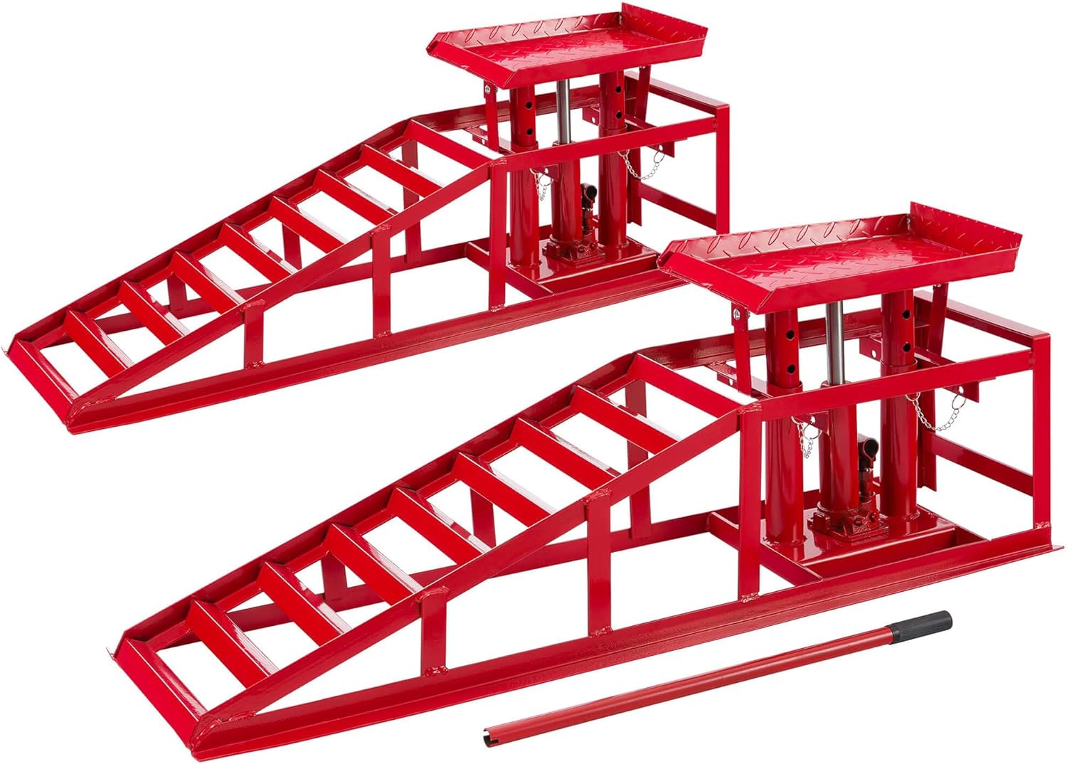 Arebos Lot de 2 Rampes d’Accès avec Cric Hydraulique 2T | Pont Élévateur Auto XXL | Largeur d’Accès 257 mm | Plateforme de Levage avec Soupape de Sécurité | Hauteur Réglable | Rouge