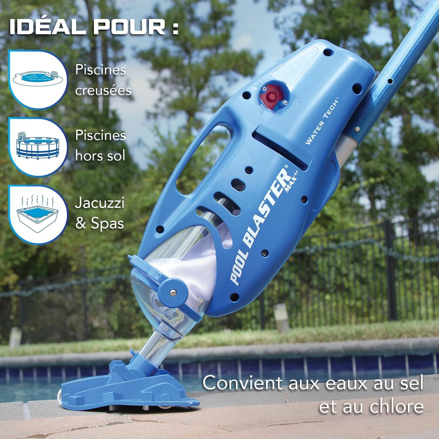 Water Tech POOL BLASTER Max Li Aspirateur de piscine, aspirateur de piscine sans fil avec moteur P30, aspirateur à main pour piscine et spa
