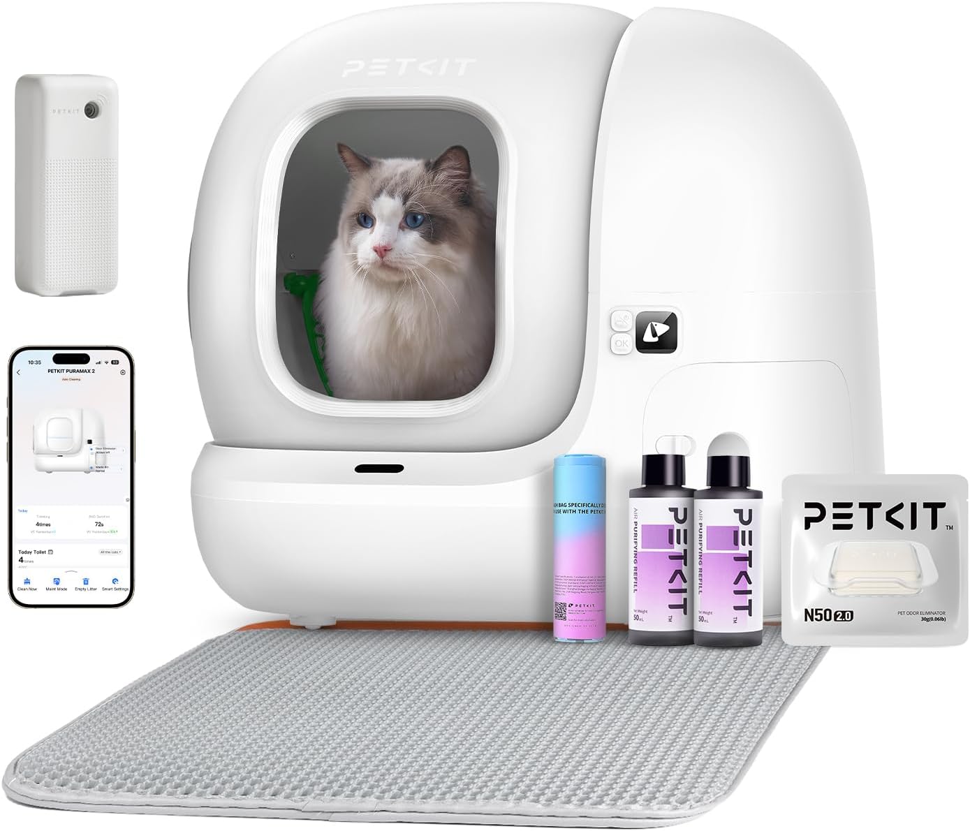 PETKIT Pura Max 2 Litiere Chat Autonettoyante, Bac à Litter Automatic Amélioré, Anti-fuites/Pincement/Odeur, xSecure, Contrôle APP, Capacité 76L pour Plusieurs Chats