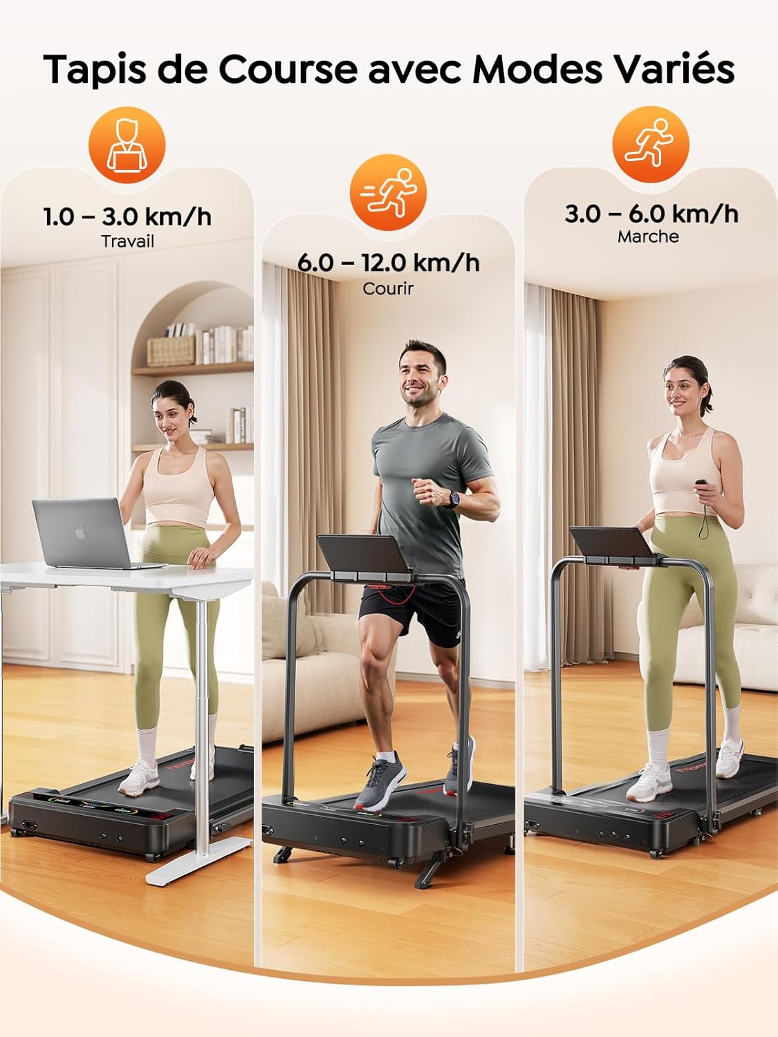 homeTro Tapis de Course Pliable 5-en-1 avec LED Motivantes - Tapis de Marche Inclinable 9%, Moteur Silencieux, Double Écran LED, 1-12 km/h, Compact Walking Pad Maison/Bureau (120kg Max)