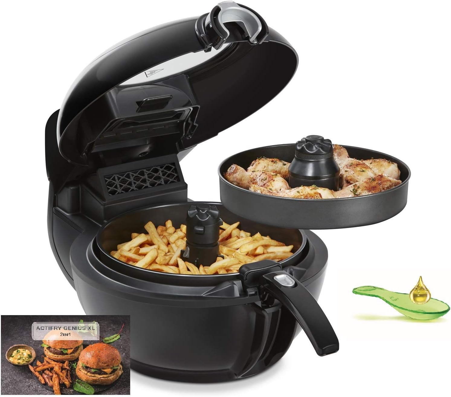Tefal Friteuse à air chaud 2 en 1 ActiFry Genius XL YV9708 | 1500 watts | capacité : 1,7 kg | 9 programmes automatiques | technologie 2 en 1 | noir