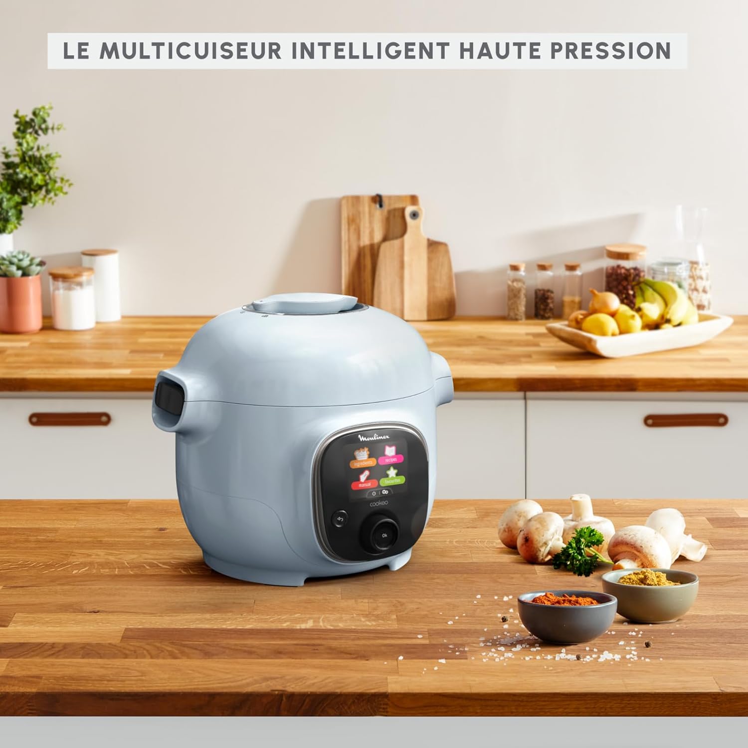 Moulinex Cookeo Mini Multicuiseur intelligent haute pression, 3 L, 2 personnes, 150 recettes intégrées, Cuisson sans surveillance, Guide pas à pas, Compact, Application Moulinex CE880410