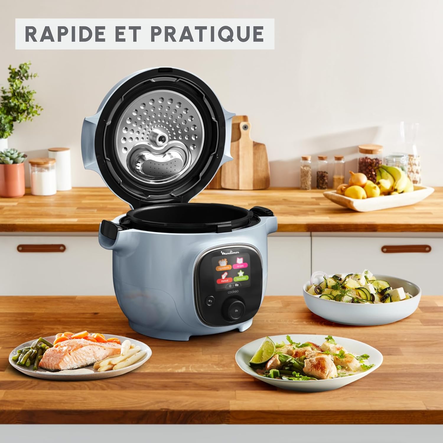 Moulinex Cookeo Mini Multicuiseur intelligent haute pression, 3 L, 2 personnes, 150 recettes intégrées, Cuisson sans surveillance, Guide pas à pas, Compact, Application Moulinex CE880410