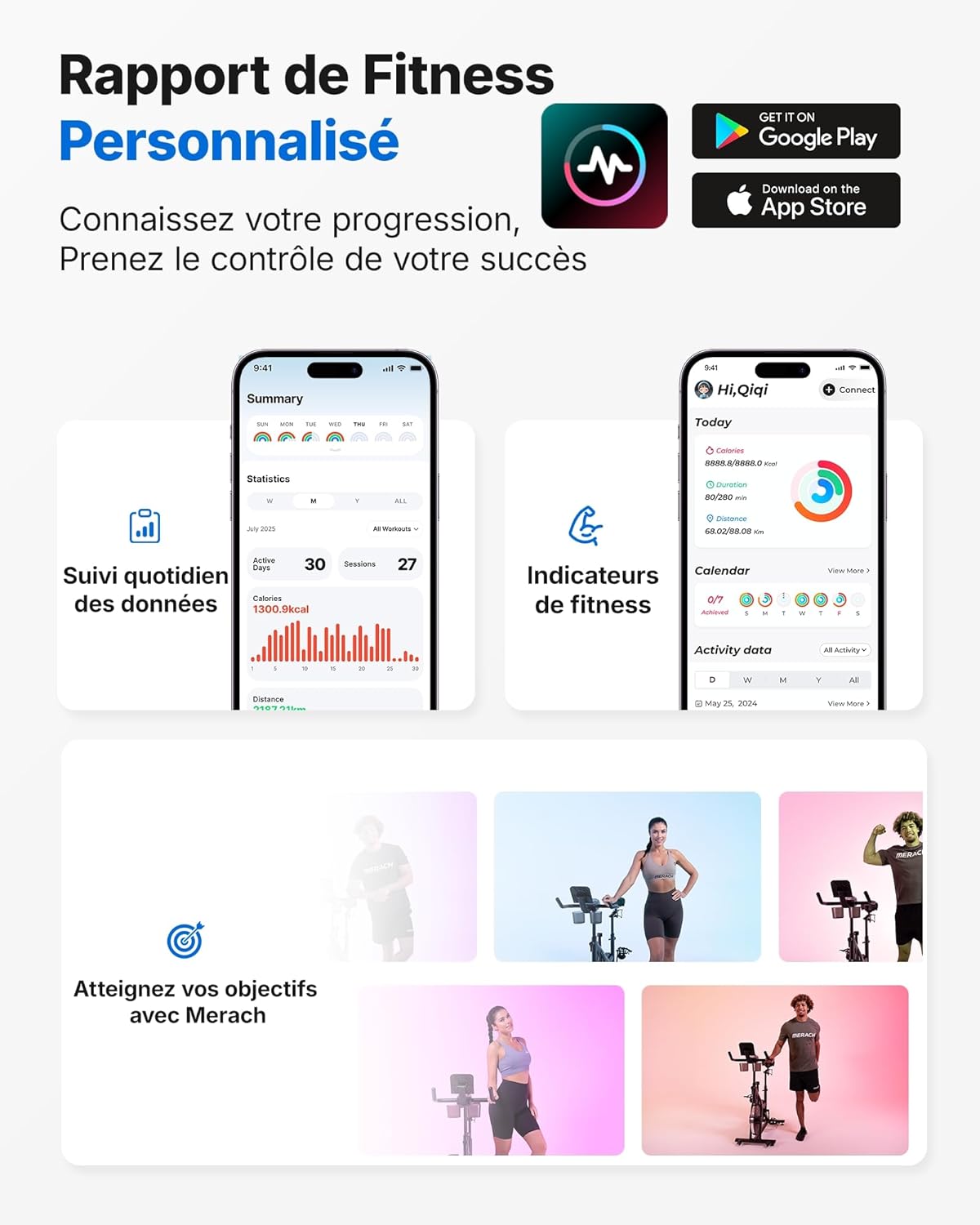 MERACH Vélo d'Appartement pour la Maison - Vélo de Fitness d'Intérieur Silencieux avec Résistance Réglable, Écran LCD, Siège Confortable, pour Entraînement Cardio, App Exclusive, Capacité Max 136KG