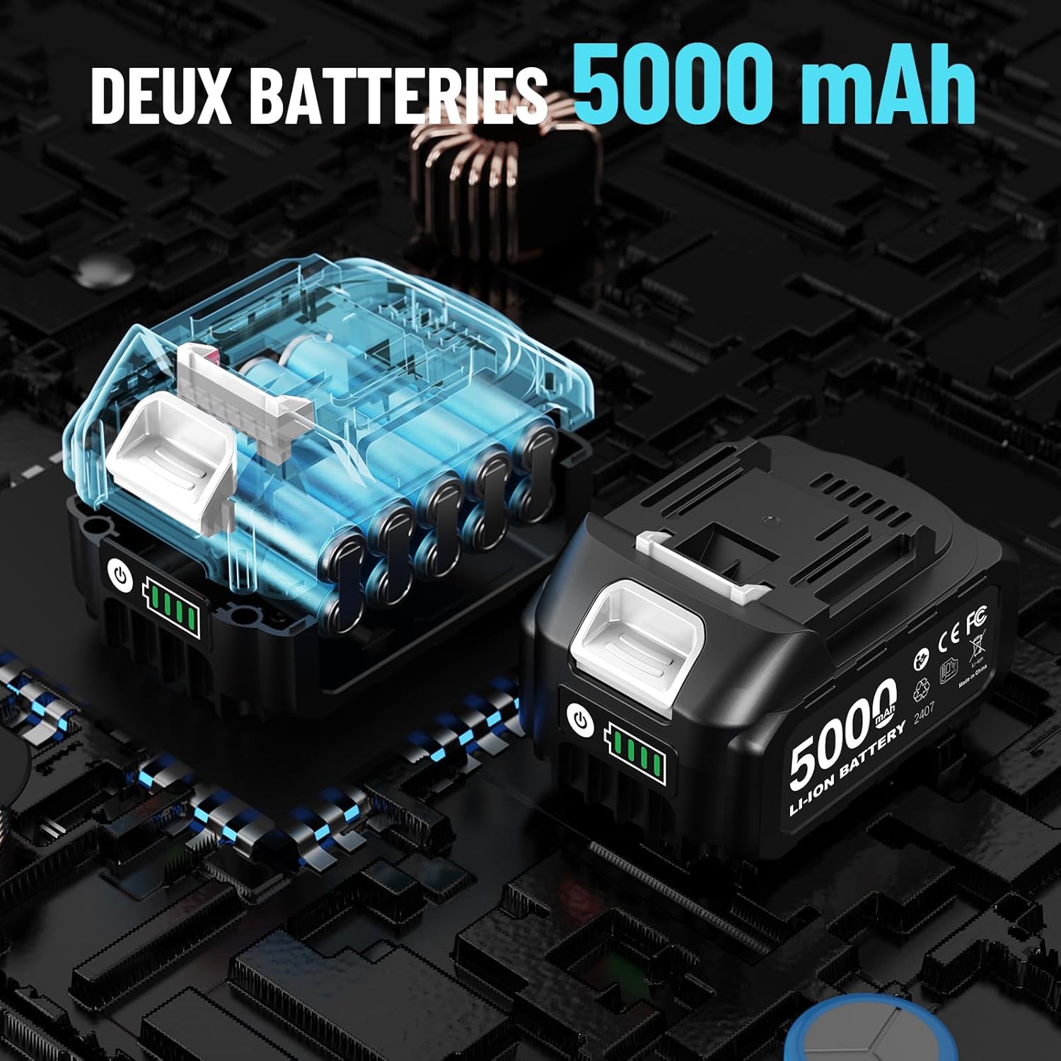 Seesii Clé à Chocs Sans Fil 1800Nm, 3/4'' Boulonneuse a Choc Electrique avec Deux Batteries 10000mAh 18V, Boîte de Vitesses à 3 Vitesses, Adaptateur de Foret 3/4" à 1/2", 34mm Douilles