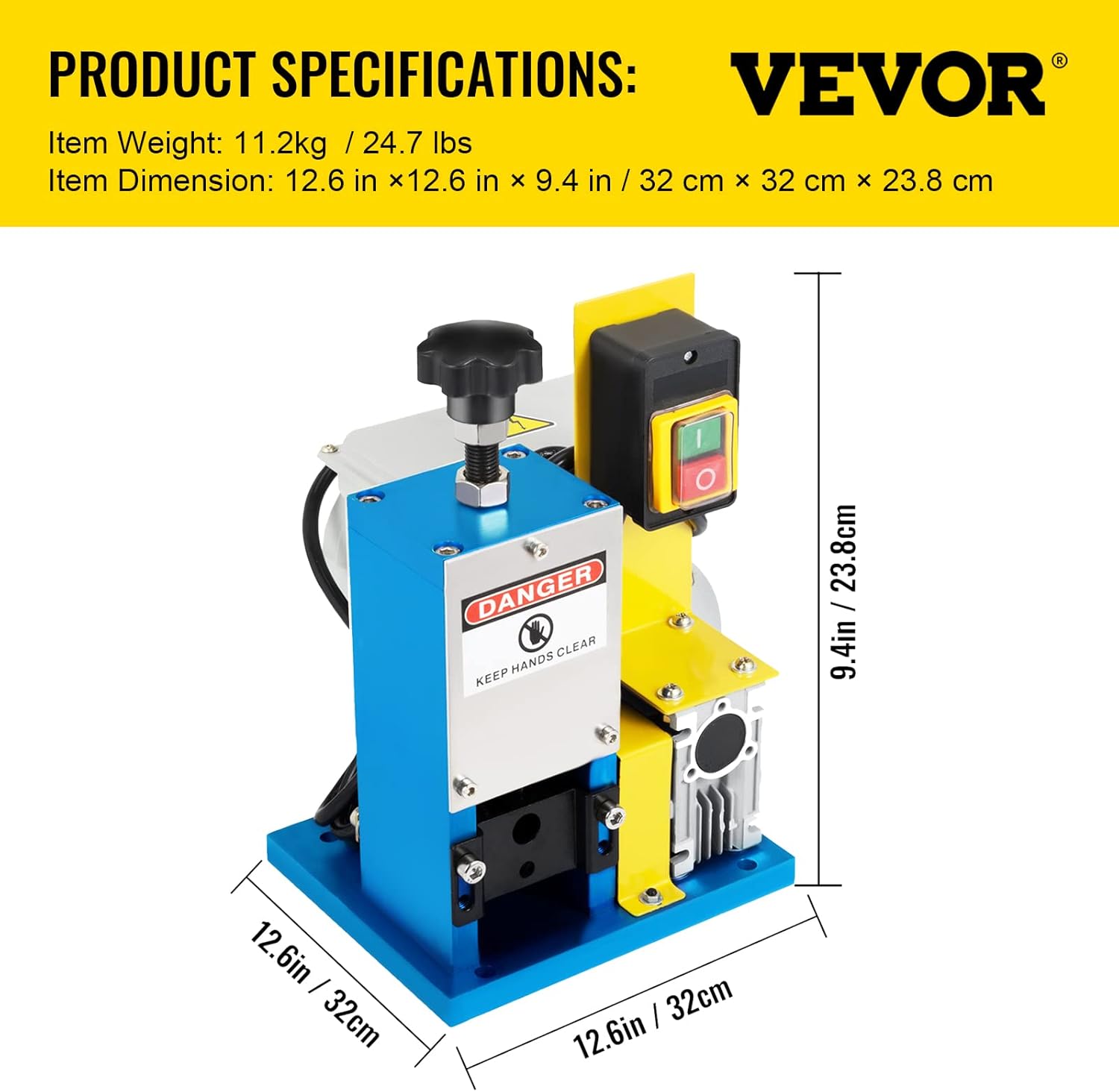 VEVOR Machine à Dénuder électrique HXSMS-025, Pince à dénuder électrique x1 lame, pour recycler les fils de cuivre/enlever l'isolant en plastique et en caoutchouc des fils de ferraille intacts