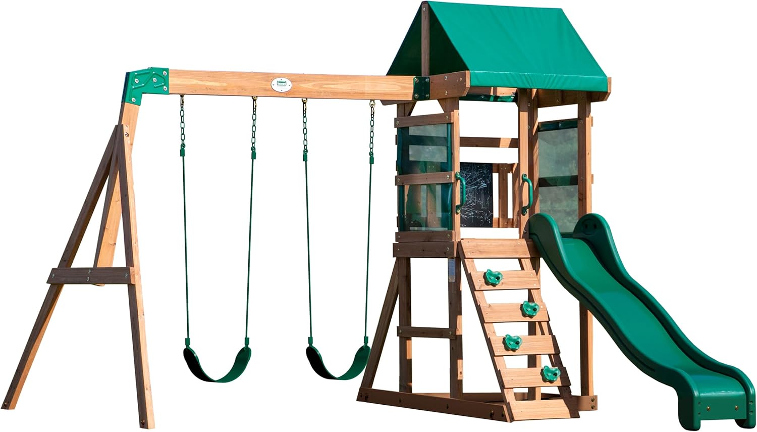 Backyard Discovery Buckley Hill, Aire de Jeux en Bois | Portique Balançoire avec Mur d'escalade, Toboggan et Balançoire, Bac à Sable | Cabane Exterieur Enfant, Jeux Exterieur, +3 Ans