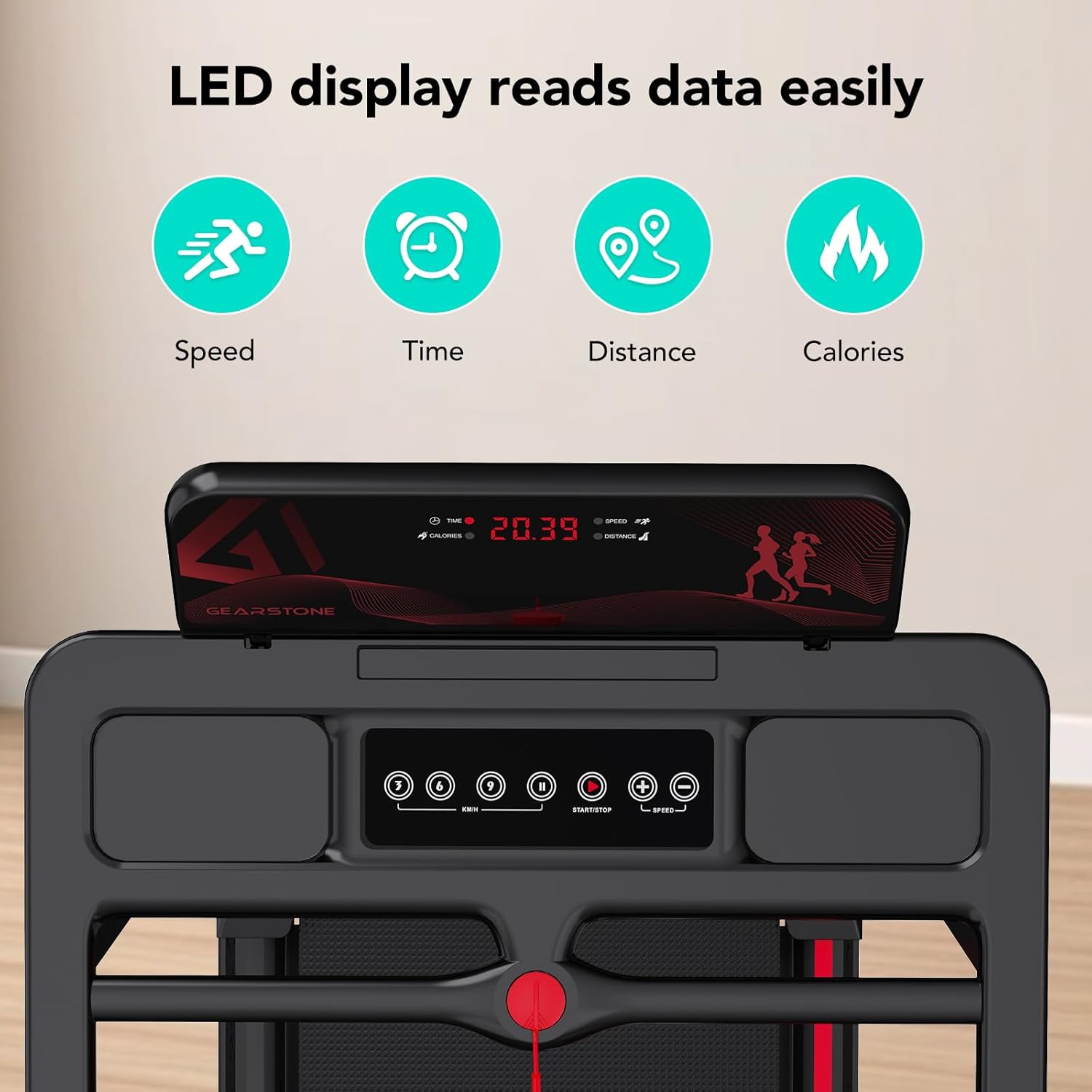 CITYSPORTS Tapis de Course,Tapis Roulant Pliable 12 km/h,avec Affichage LED,APP et 360° Tablet Holder,Walking Pad Compact pour la Maison et Le Bureau (Black & Red)