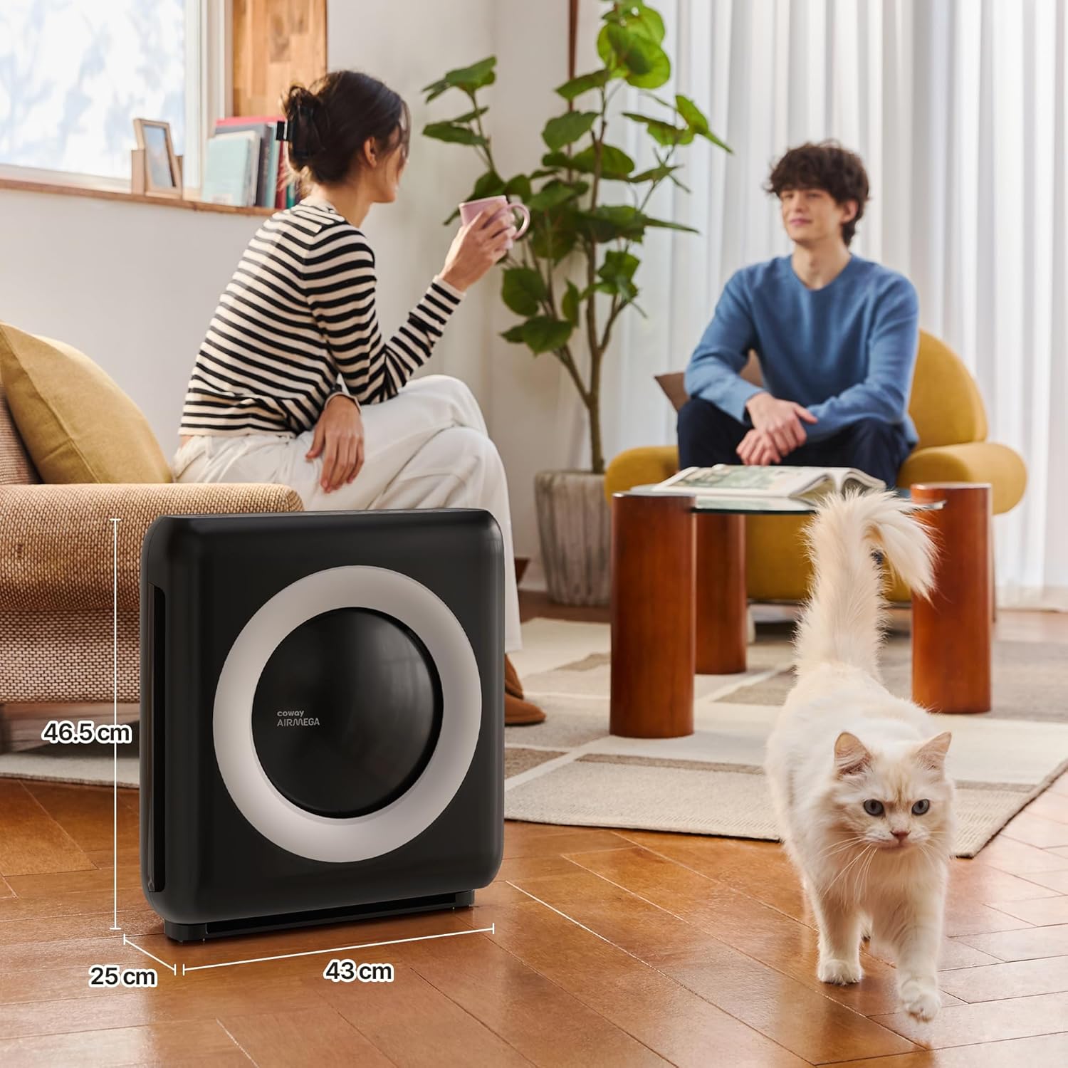 COWAY Purificateur d'air Maison, Choix EU Wirecutter, Mode Eco, Ioniseur, Élimine 99,99% Particules Nocives 0,01 µm Allergies, Fumée, Pollen, Animaux Dom, CADR 421m³/H, Ap-1512hh - MIGHTY (Noir)