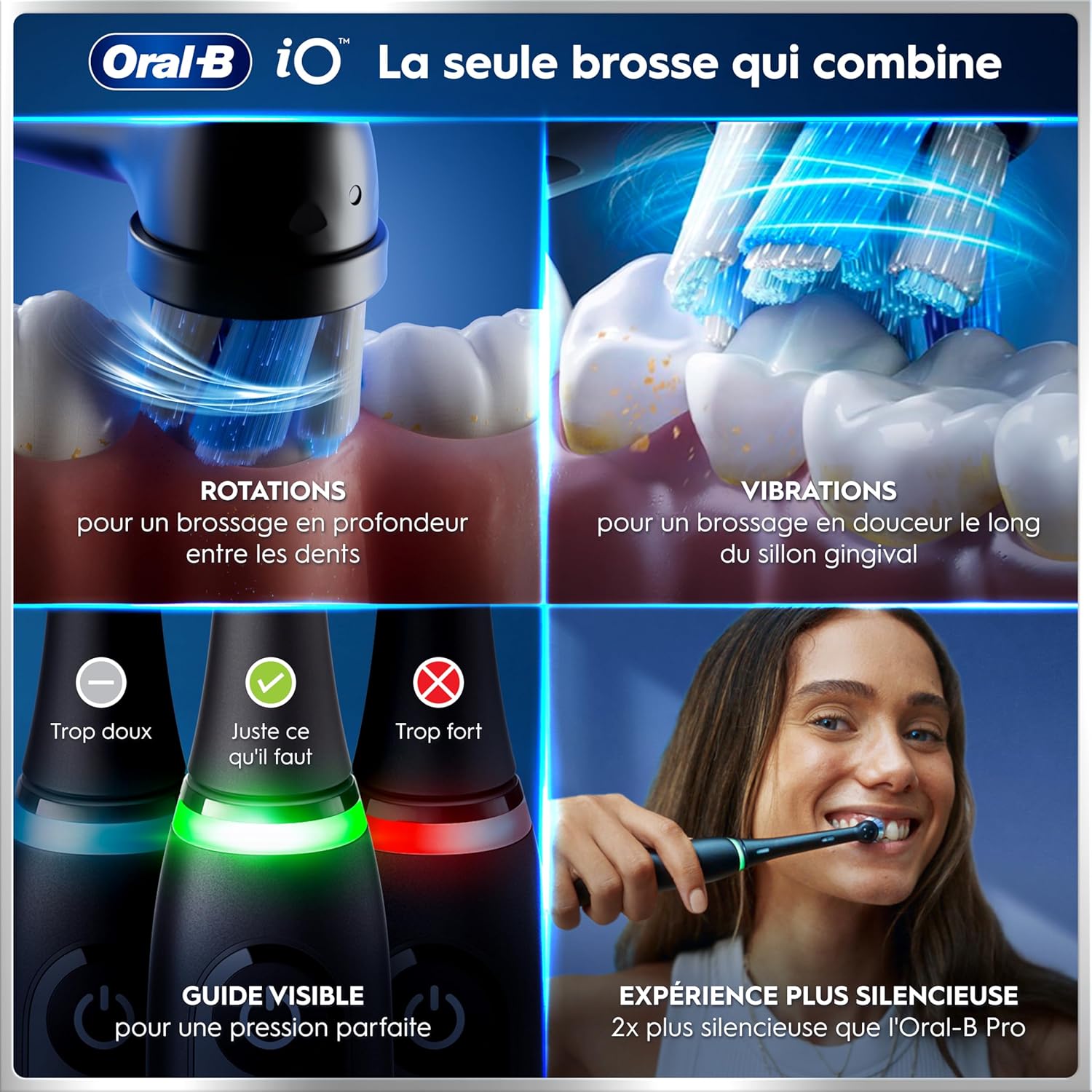Oral-B Brosse A Dents Electrique iO 6 Noire, 5 Modes De Brossage Dont Blancheur Et Soin Des Gencives, Capteur De Pression, Ecran Interactif, 2 Brossettes De Rechange Oral B, Etui De Voyage