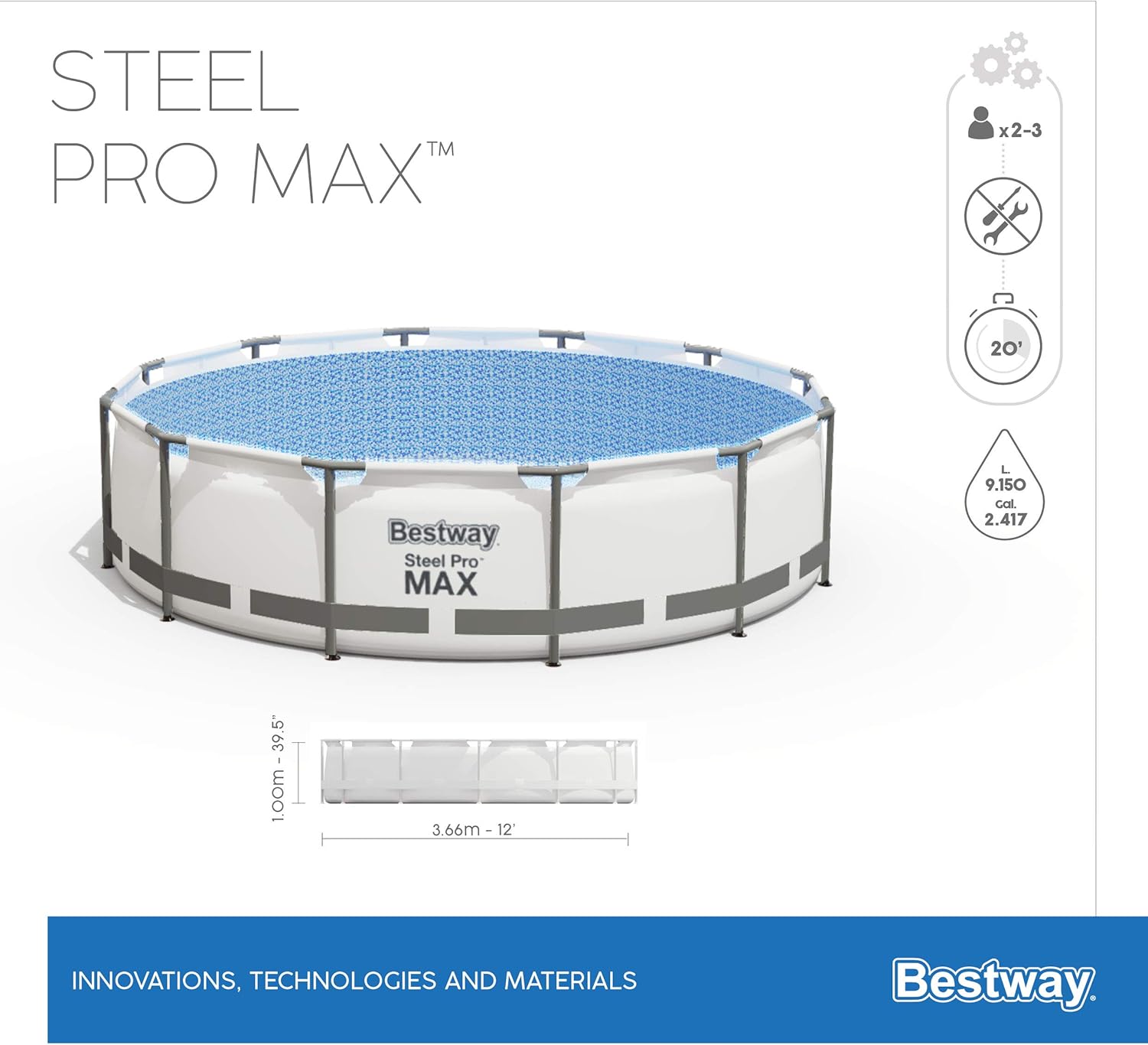 BESTWAY Piscine hors sol ronde Steel Pro Max 366 x 100 cm
