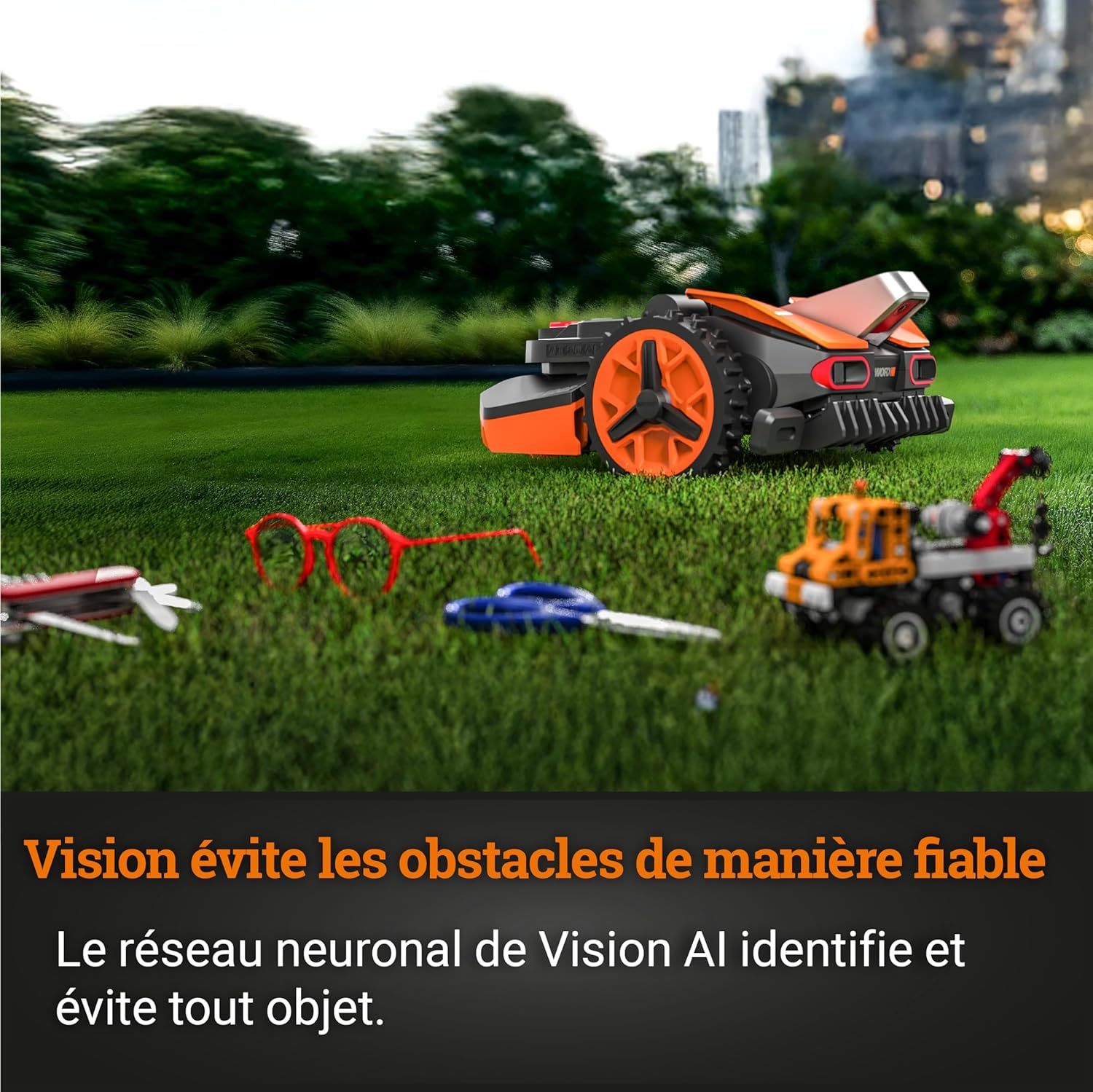 WORX LANDROID Vision WR205E, Robot Tondeuse sans Fil périphérique 500 m² Surf.Max 600 m², Installation en 30 Min, Caméra 4K + IA Adaptative, évite Tous Les Obstacles, Coupe des Bordures, Multizone