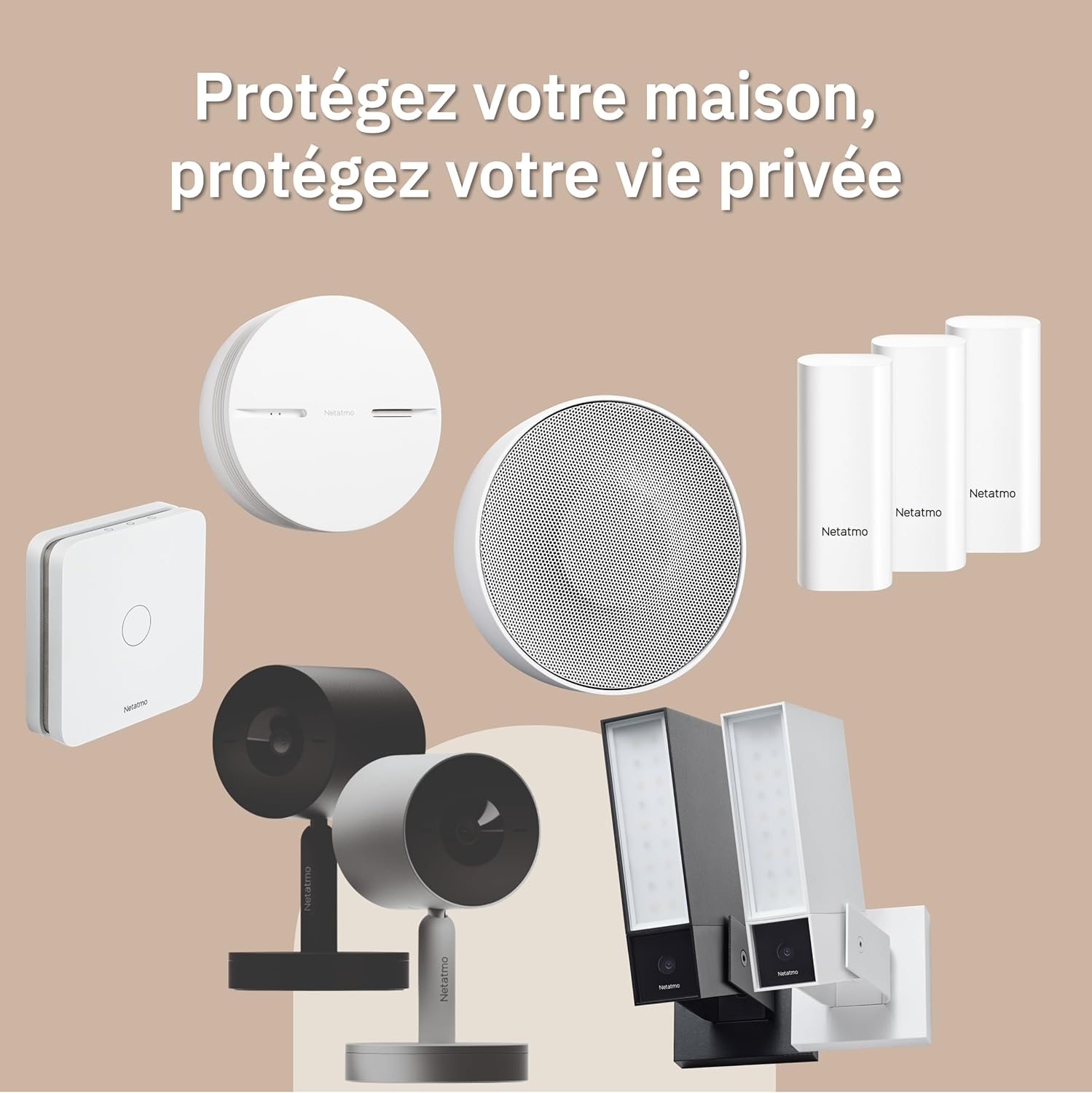 Netatmo Pack 2 Caméras Extérieures, Éclairage Intégré, Détection de Personnes, 1920p, Wi-FI, Voitures et Animaux, Aluminium Noir, NBU-2-NOC-AMZ