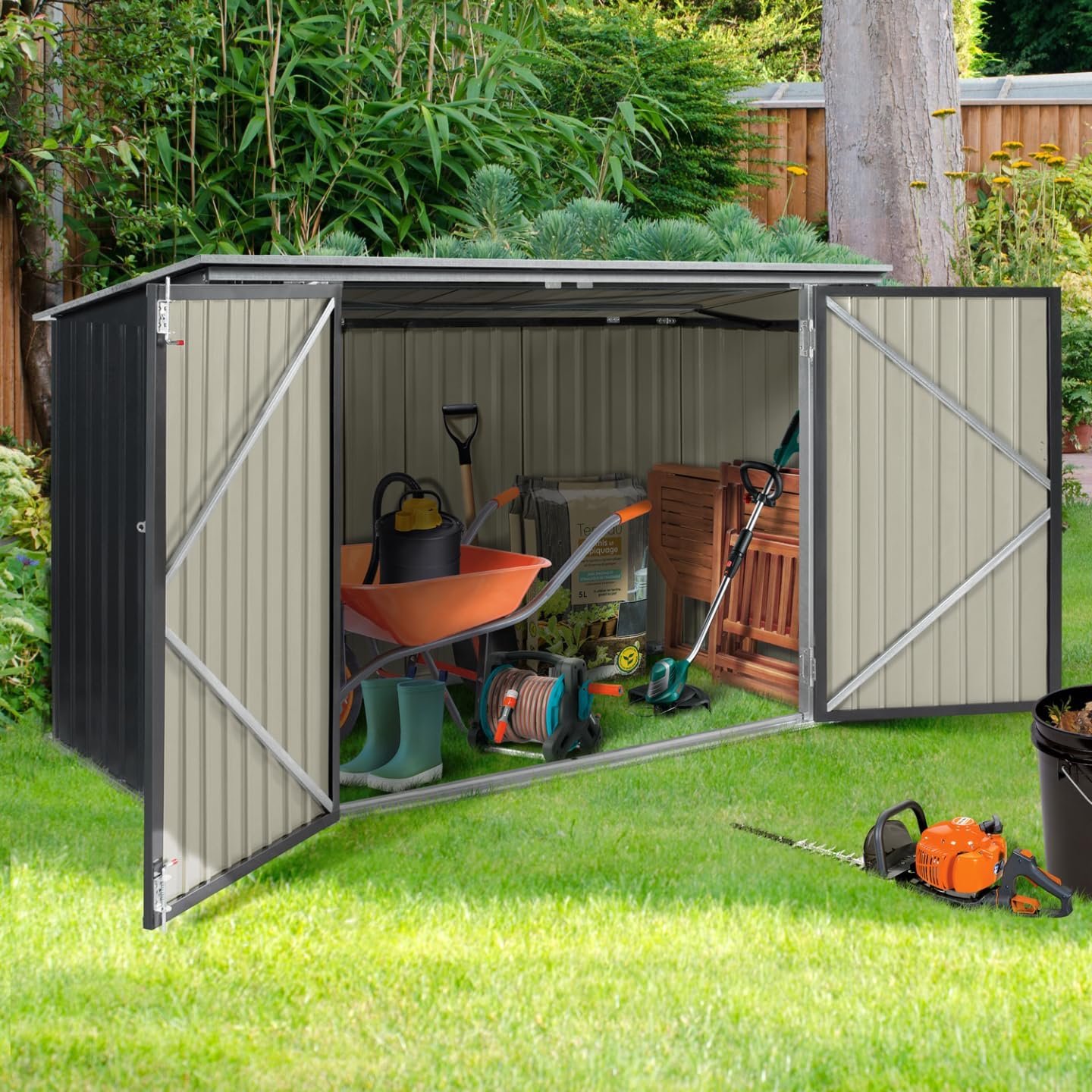 IDMarket - Abri de Jardin en métal verrouillable Multi-Rangement pour Stockage vélos, Outils, poubelles