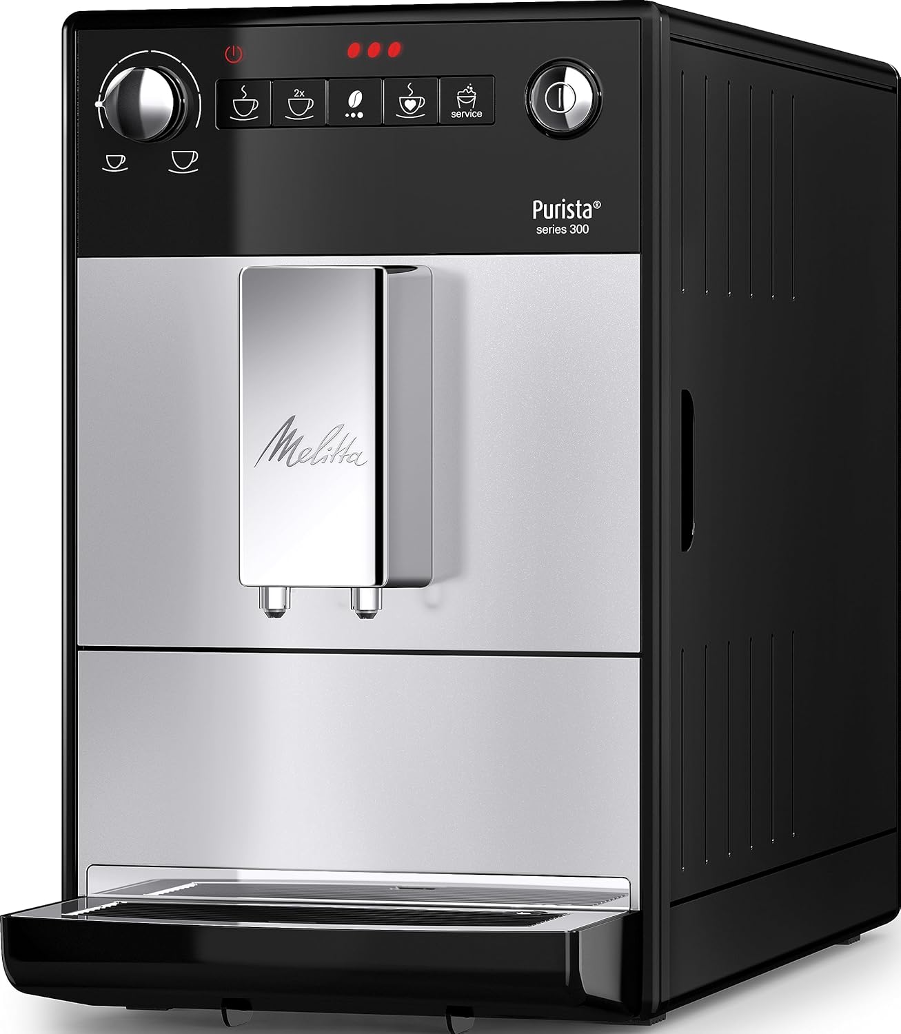 Melitta Purista Argent, Machine à Café à Grains avec Broyeur et Système d'Extraction des Arômes, Silencieuse, Mode 1 à 2 Tasses, Cafetière Expresso 1L, Automatique, F230-101