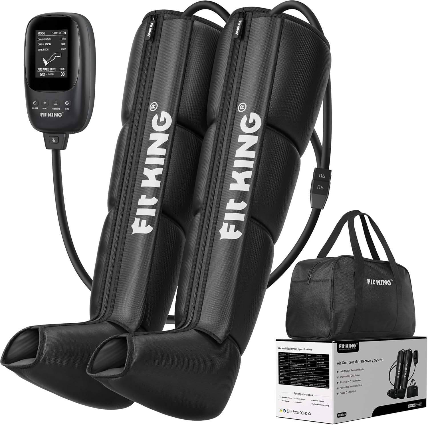 FIT KING Massage Jambes, Bottes de Pressothérapie pour la Détente, Appareil de Massage Piedss Idéal après le Sport pour des Jambes Légères (M)