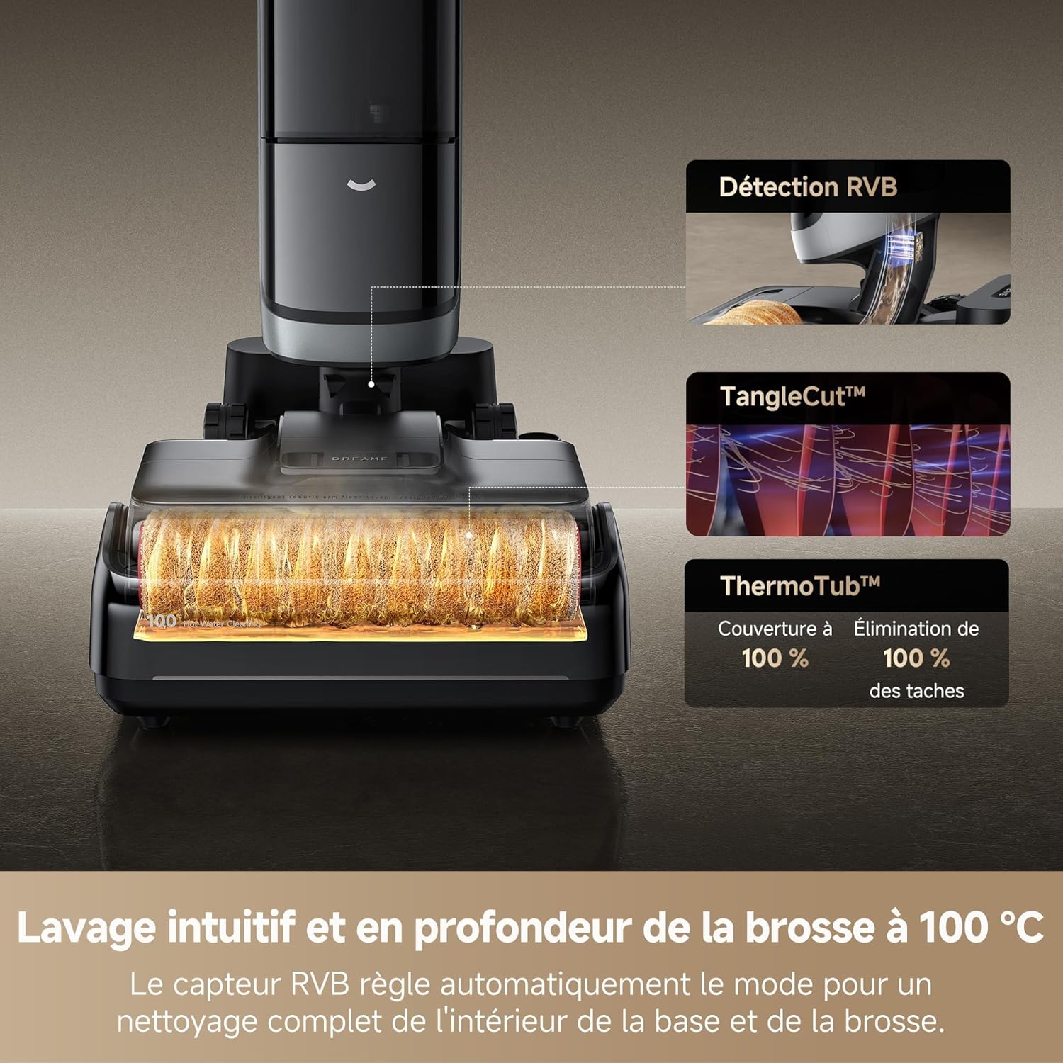 DREAME H15 Pro Heat Aspirateur Laveur, Nettoyage des sols à 85°C, bras robotisé IA GapFree, capteur RVB intelligent, 22 000Pa, 0 nœuds, lavage brosse à 100°C,séchage en 5 min à 90°C,contrôle par appli