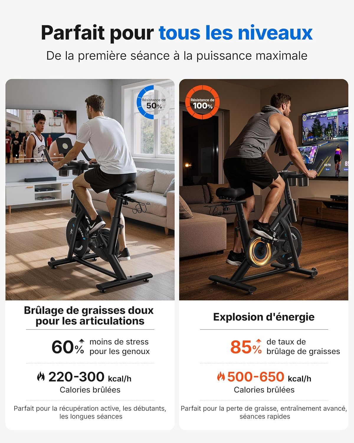 MERACH Vélo d'Appartement pour la Maison - Vélo de Fitness d'Intérieur Silencieux avec Résistance Réglable, Écran LCD, Siège Confortable, pour Entraînement Cardio, App Exclusive, Capacité Max 136KG