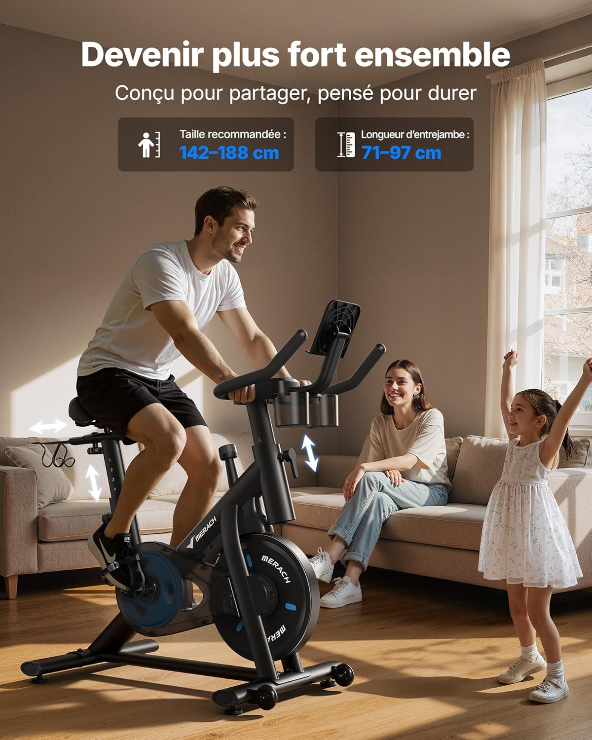 MERACH Vélo d'Appartement pour la Maison - Vélo de Fitness d'Intérieur Silencieux avec Résistance Réglable, Écran LCD, Siège Confortable, pour Entraînement Cardio, App Exclusive, Capacité Max 136KG