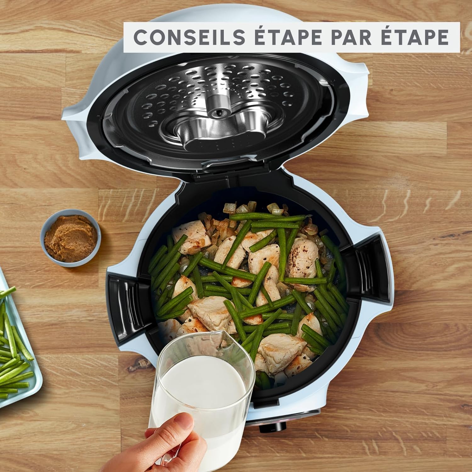 Moulinex Cookeo Mini Multicuiseur intelligent haute pression, 3 L, 2 personnes, 150 recettes intégrées, Cuisson sans surveillance, Guide pas à pas, Compact, Application Moulinex CE880410
