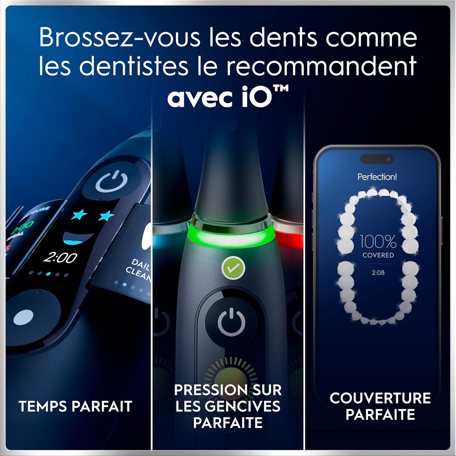 Oral-B Brosse A Dents Electrique iO 6 Noire, 5 Modes De Brossage Dont Blancheur Et Soin Des Gencives, Capteur De Pression, Ecran Interactif, 2 Brossettes De Rechange Oral B, Etui De Voyage