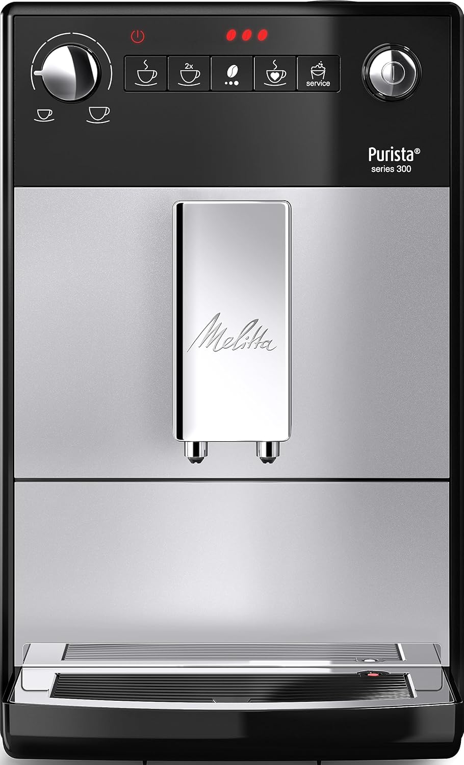Melitta Purista Argent, Machine à Café à Grains avec Broyeur et Système d'Extraction des Arômes, Silencieuse, Mode 1 à 2 Tasses, Cafetière Expresso 1L, Automatique, F230-101