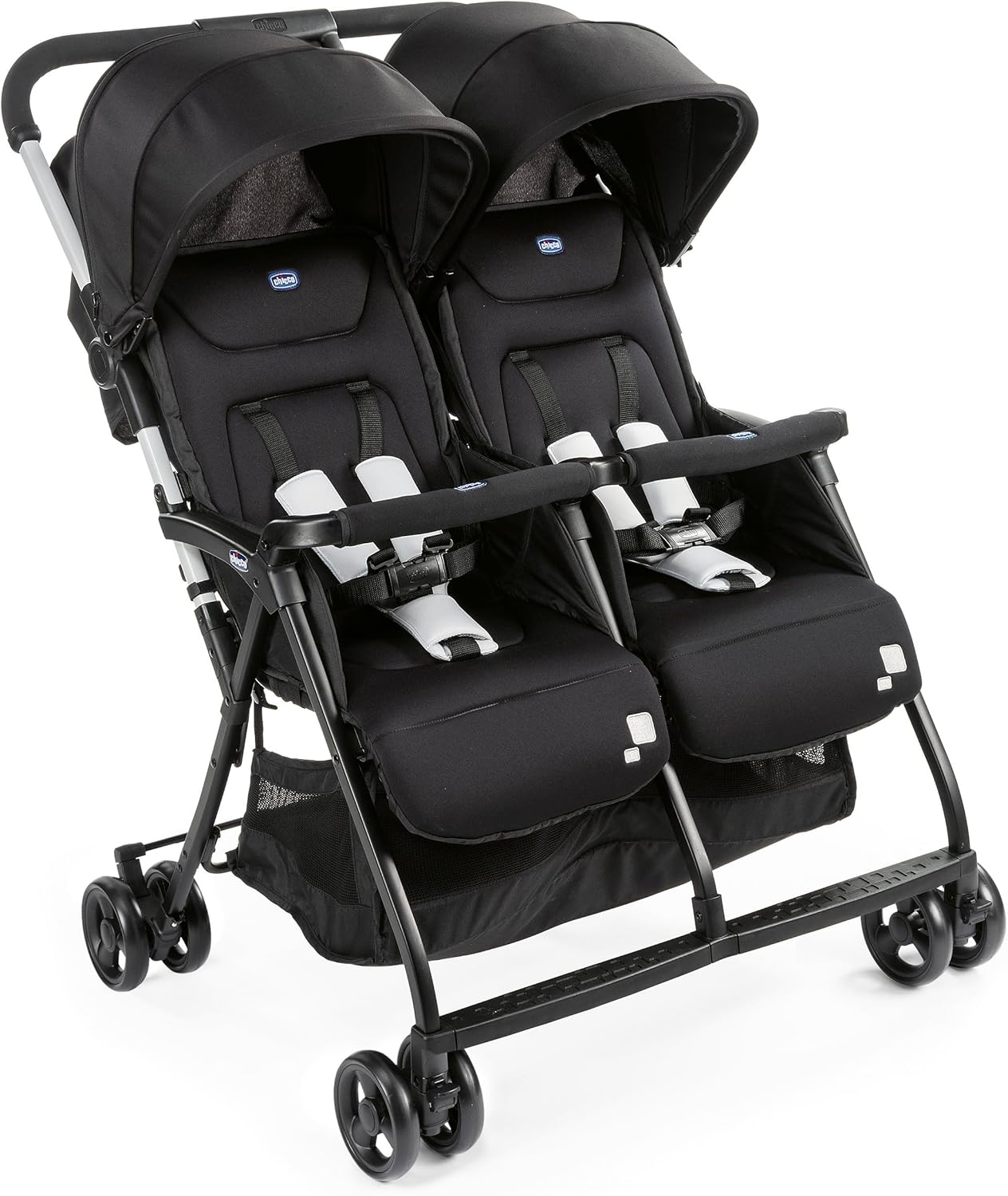 Chicco OHlalà Poussette Double Tandem, Légère Inclinable et Pliable, pour Jumeaux dès la Naissance jusqu’à 15 kg, Fermeture Compacte, Housse de Pluie Incluse, Capote Extensible – Noir