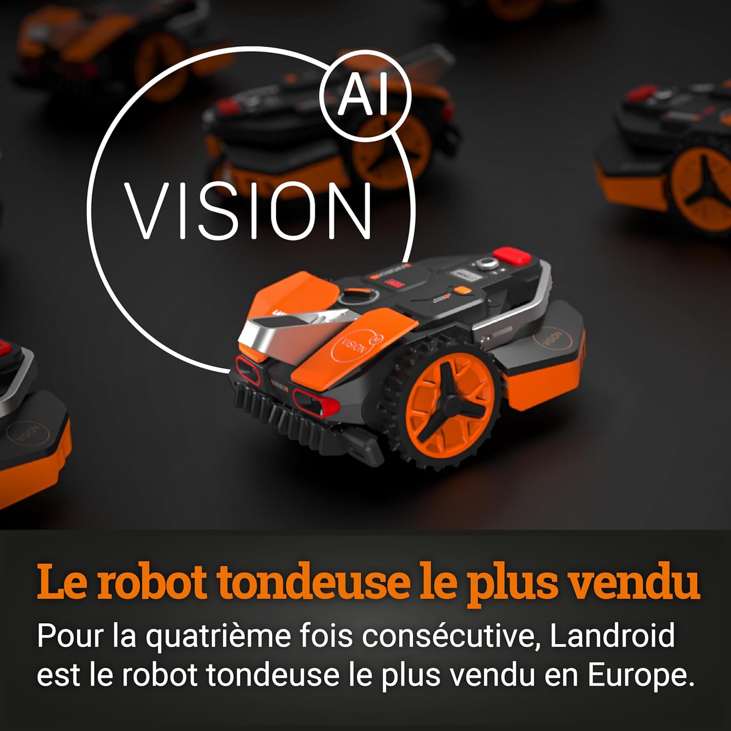 WORX LANDROID Vision WR205E, Robot Tondeuse sans Fil périphérique 500 m² Surf.Max 600 m², Installation en 30 Min, Caméra 4K + IA Adaptative, évite Tous Les Obstacles, Coupe des Bordures, Multizone