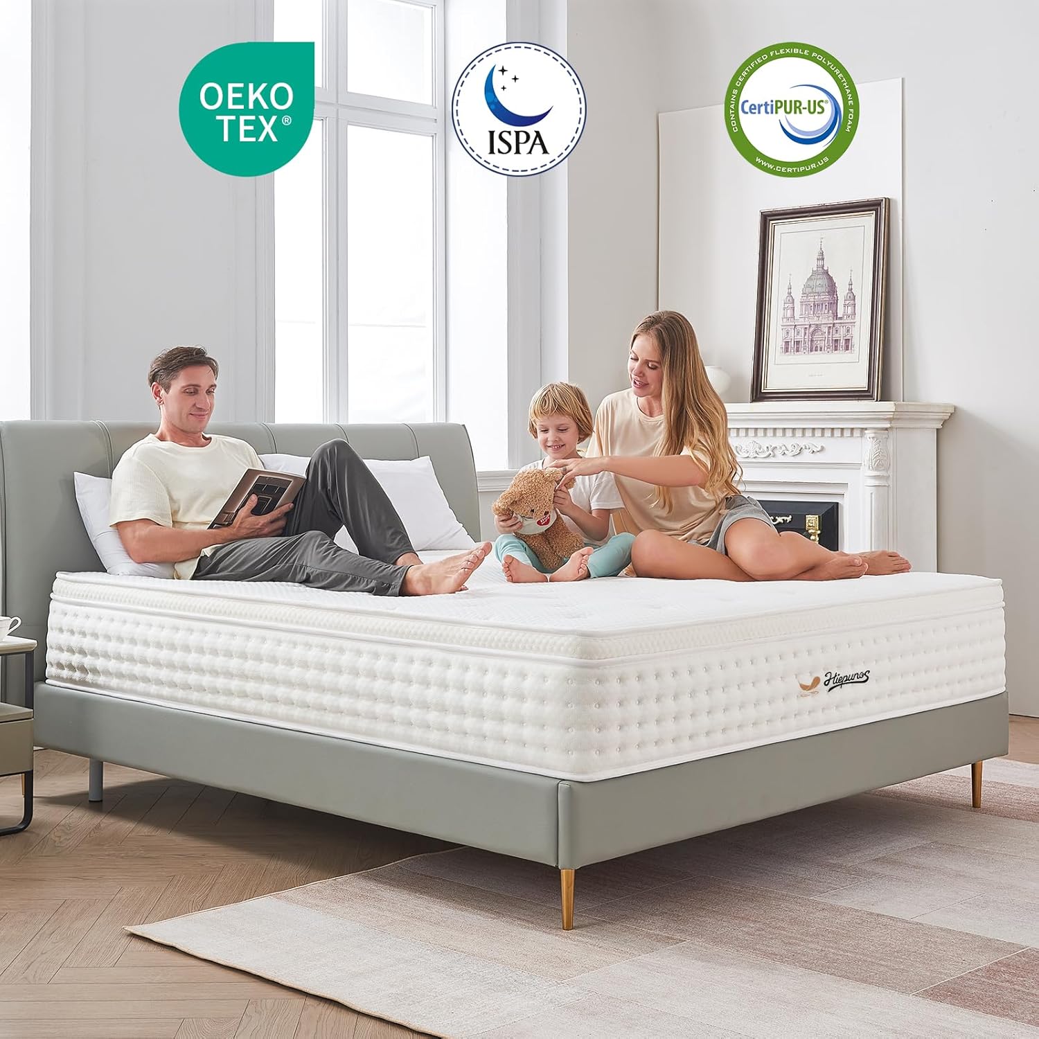 Hiepunos Matelas 180x200 cm, Épaisseur 26cm, Hybride Matelas, Matelas à Ressorts Ensachés et à Mémoire de Forme, H3 Moyenne Ferme, 7 Zones de Confort, Respirant, Soutien Parfait, (Blanc)
