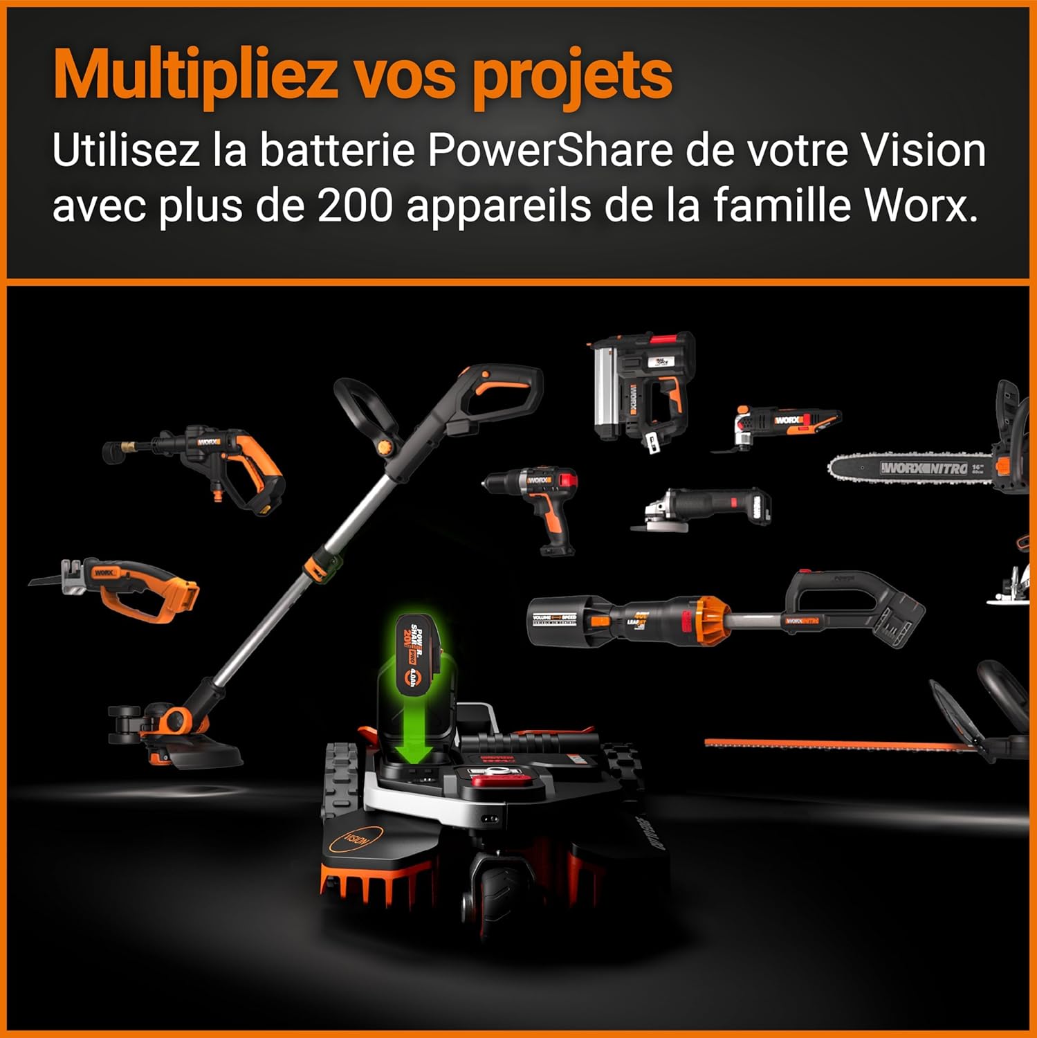 WORX LANDROID Vision WR205E, Robot Tondeuse sans Fil périphérique 500 m² Surf.Max 600 m², Installation en 30 Min, Caméra 4K + IA Adaptative, évite Tous Les Obstacles, Coupe des Bordures, Multizone