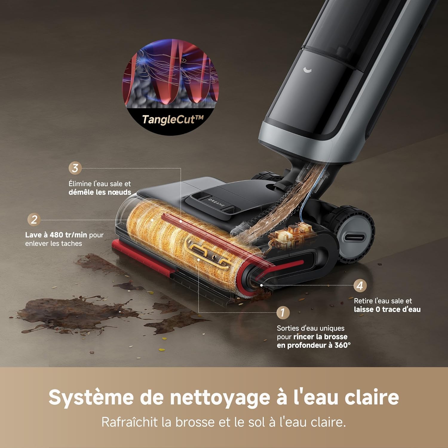 DREAME H15 Pro Heat Aspirateur Laveur, Nettoyage des sols à 85°C, bras robotisé IA GapFree, capteur RVB intelligent, 22 000Pa, 0 nœuds, lavage brosse à 100°C,séchage en 5 min à 90°C,contrôle par appli