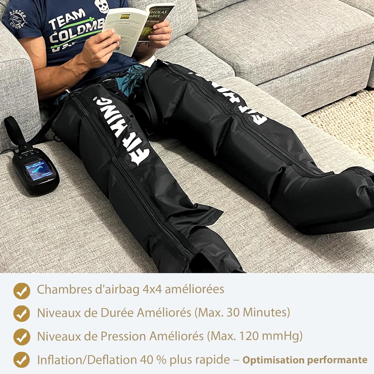 FIT KING Massage Jambes, Bottes de Pressothérapie pour la Détente, Appareil de Massage Piedss Idéal après le Sport pour des Jambes Légères (M)