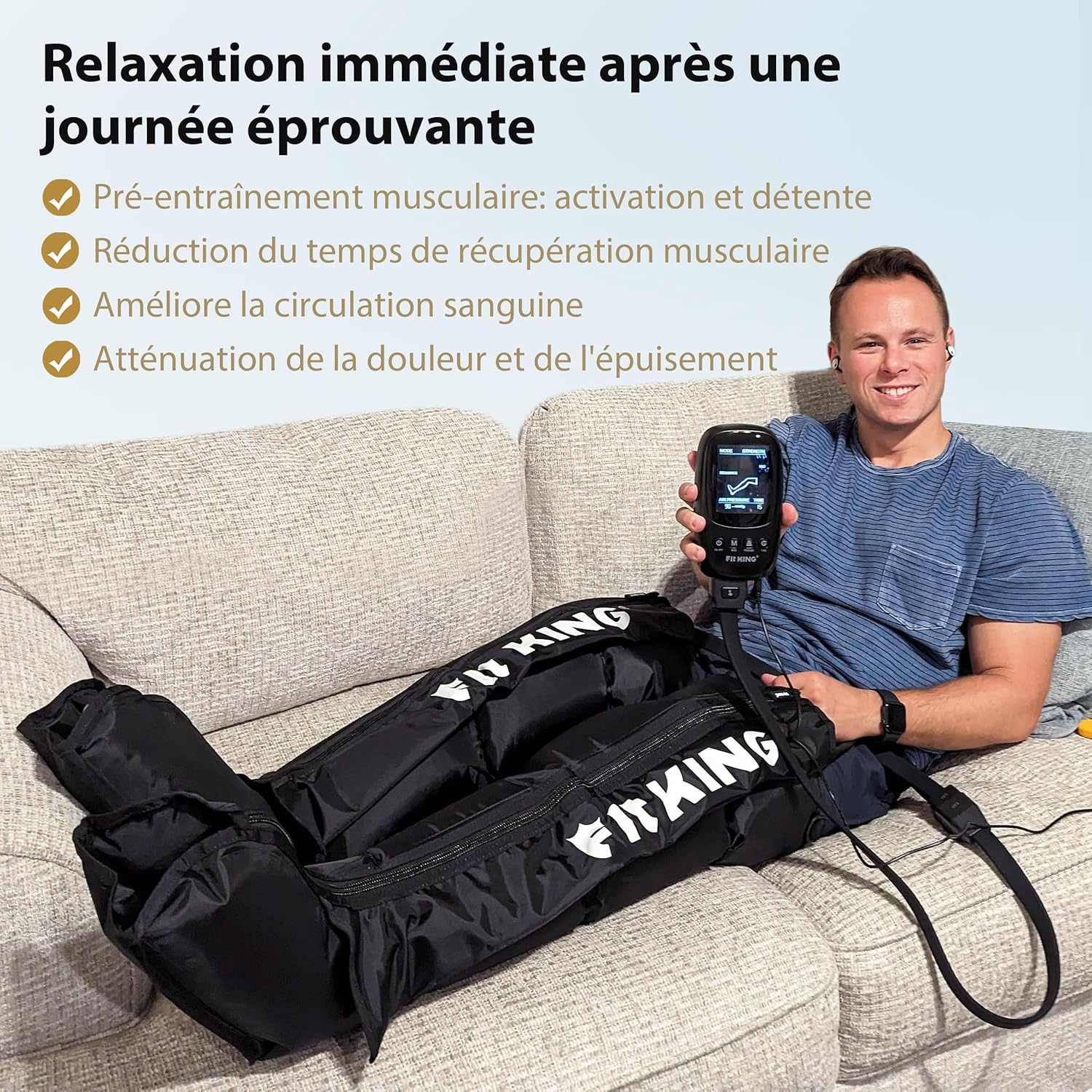 FIT KING Massage Jambes, Bottes de Pressothérapie pour la Détente, Appareil de Massage Piedss Idéal après le Sport pour des Jambes Légères (M)