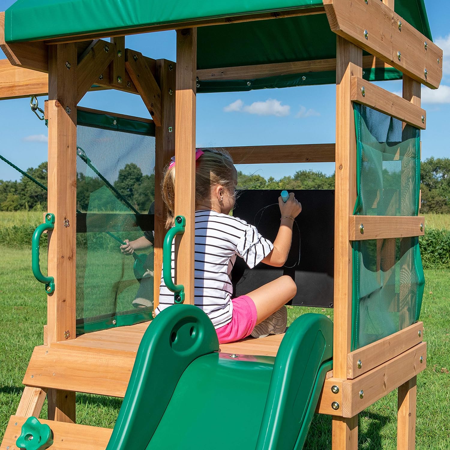 Backyard Discovery Buckley Hill, Aire de Jeux en Bois | Portique Balançoire avec Mur d'escalade, Toboggan et Balançoire, Bac à Sable | Cabane Exterieur Enfant, Jeux Exterieur, +3 Ans
