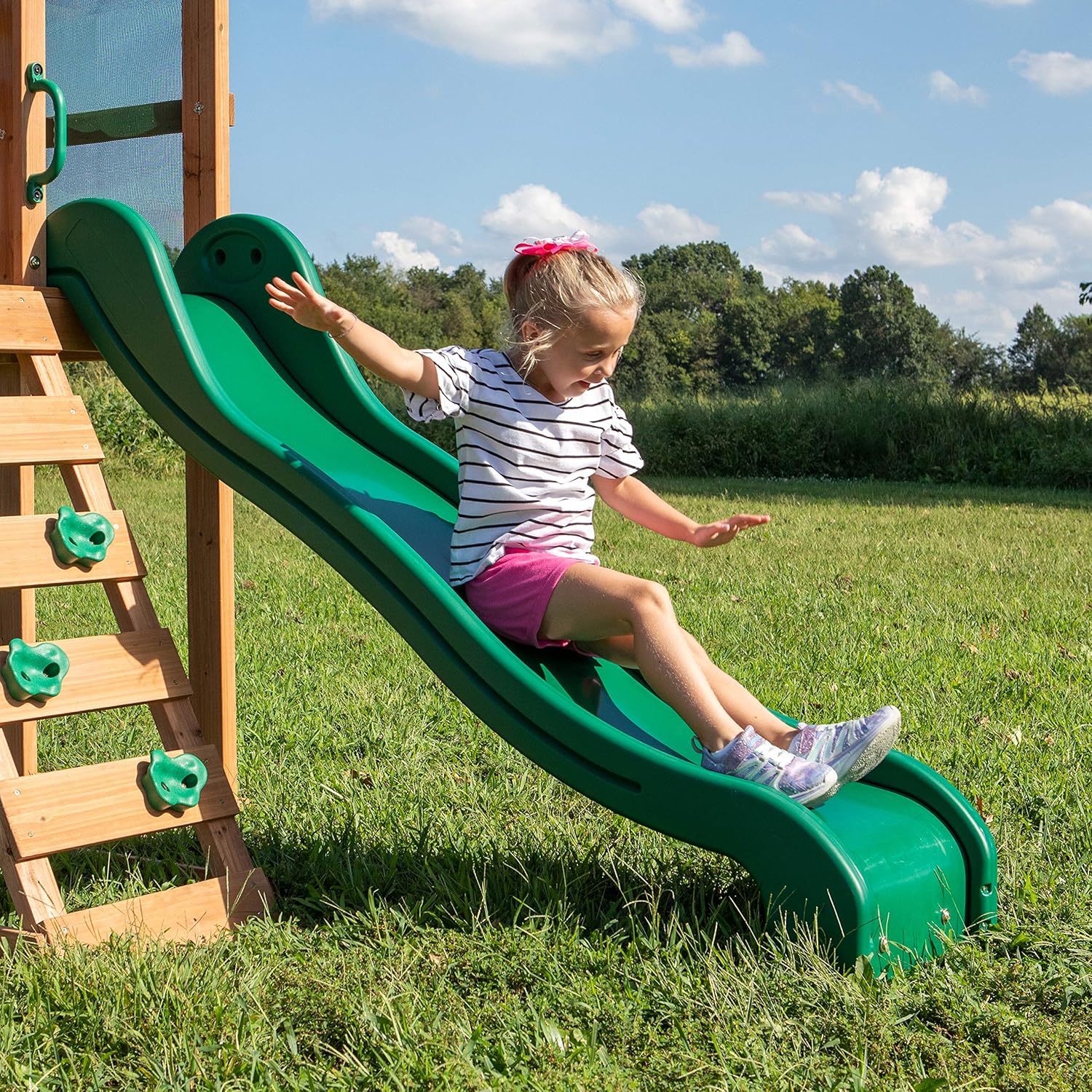 Backyard Discovery Buckley Hill, Aire de Jeux en Bois | Portique Balançoire avec Mur d'escalade, Toboggan et Balançoire, Bac à Sable | Cabane Exterieur Enfant, Jeux Exterieur, +3 Ans