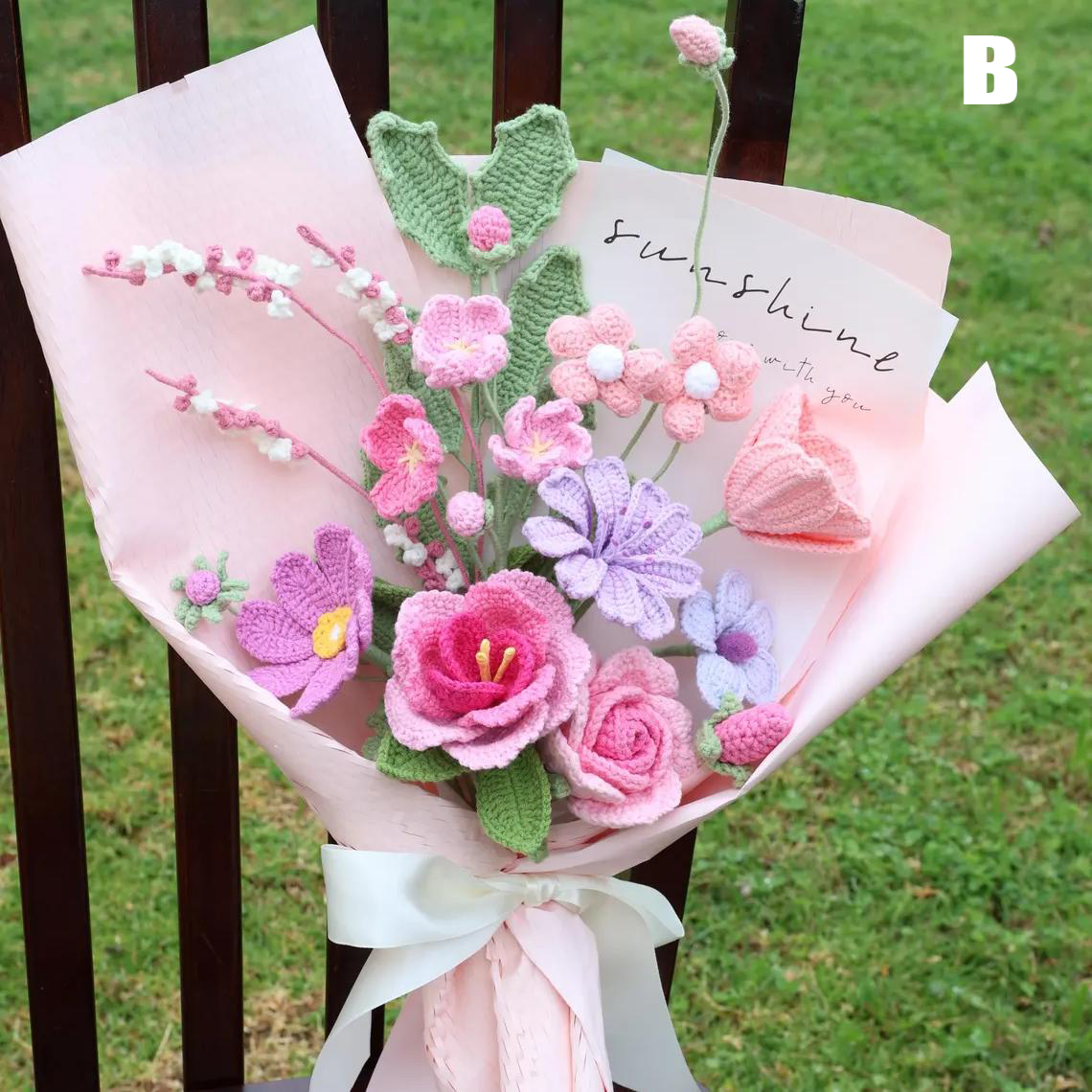 Bouquet de fleurs au crochet, lys tulipe rose cadeau fête des mères