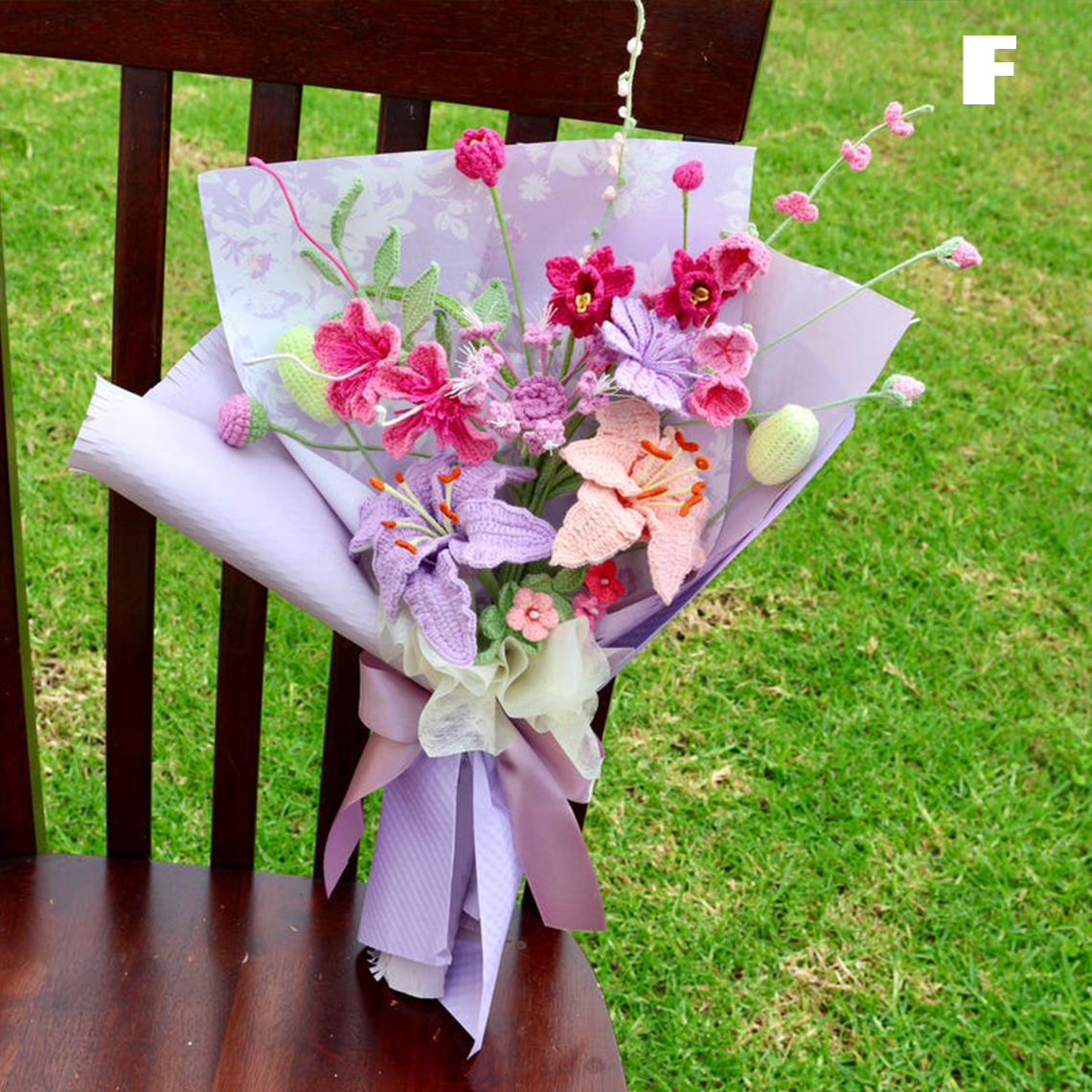 Bouquet de fleurs au crochet, lys tulipe rose cadeau fête des mères