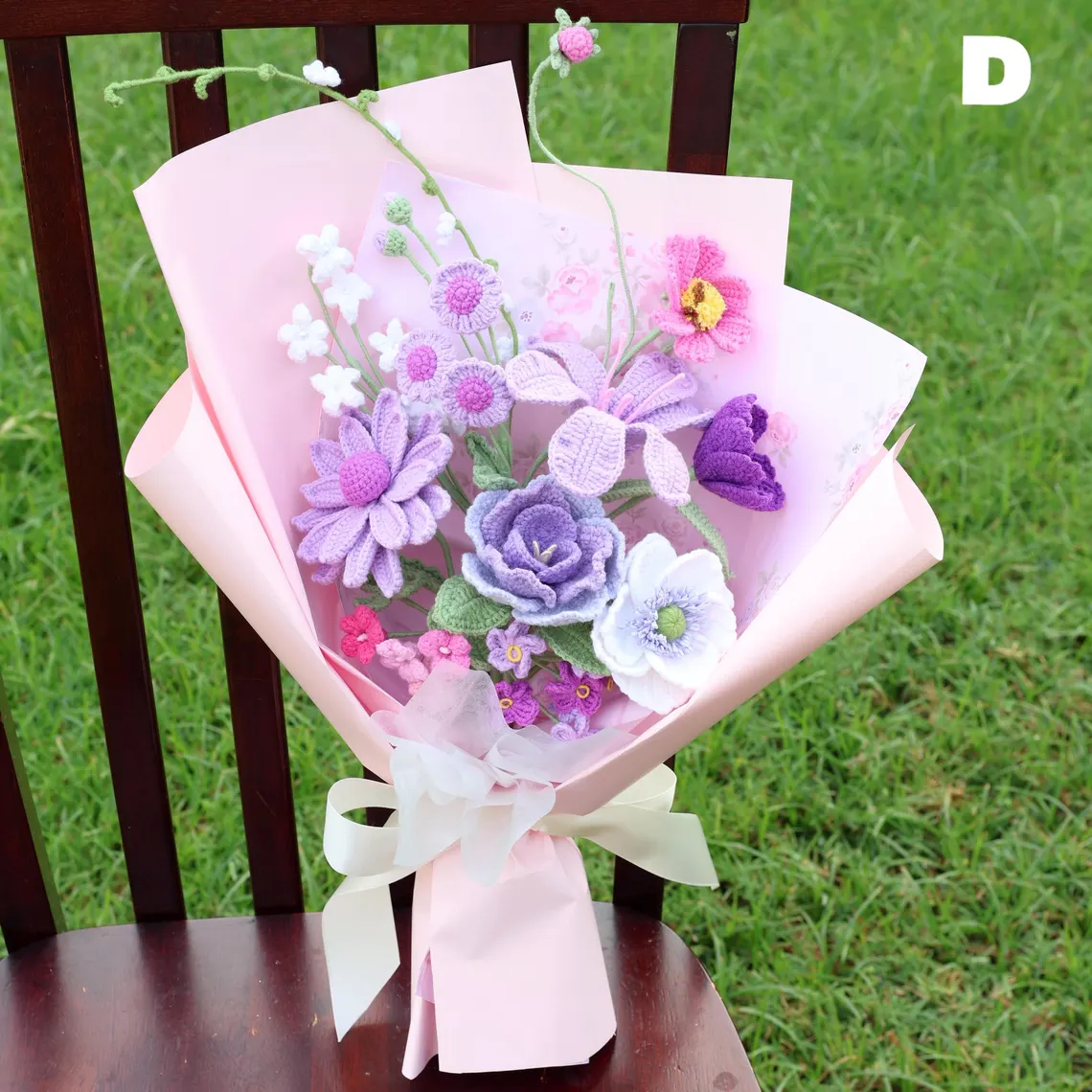 Bouquet de fleurs au crochet, lys tulipe rose cadeau fête des mères