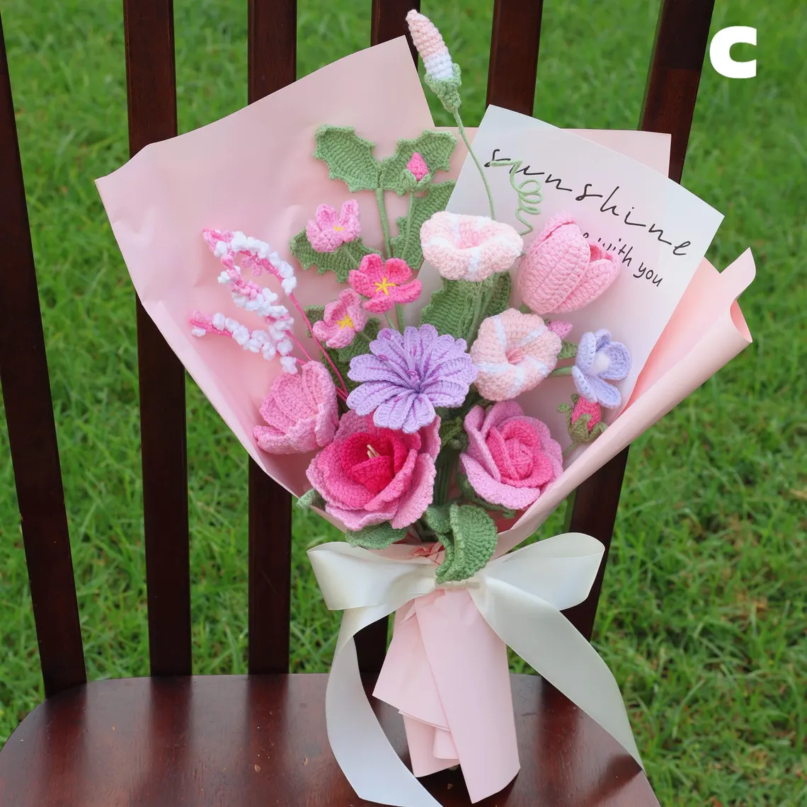Bouquet de fleurs au crochet, lys tulipe rose cadeau fête des mères