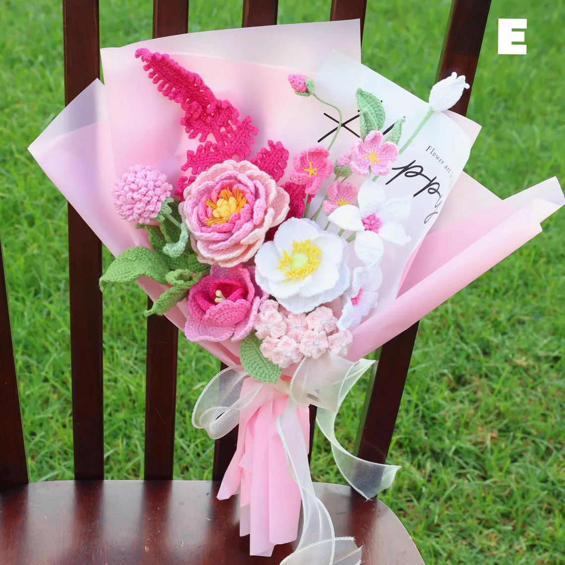 Bouquet de fleurs au crochet, lys tulipe rose cadeau fête des mères